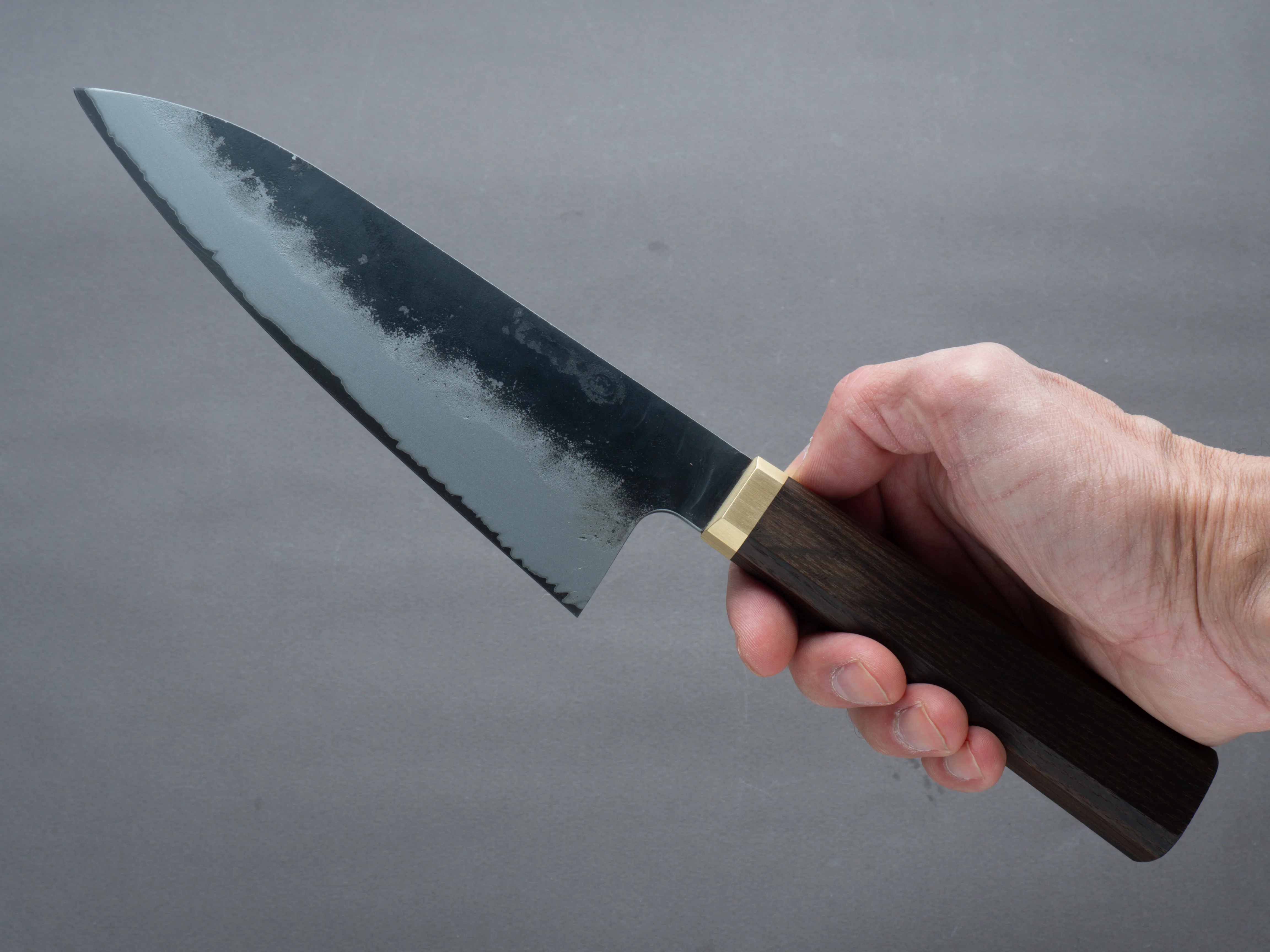 Blenheim Forge - Stainless Clad Blue Super - 170mm Santoku - Fumed-Oak Handle - Image 6