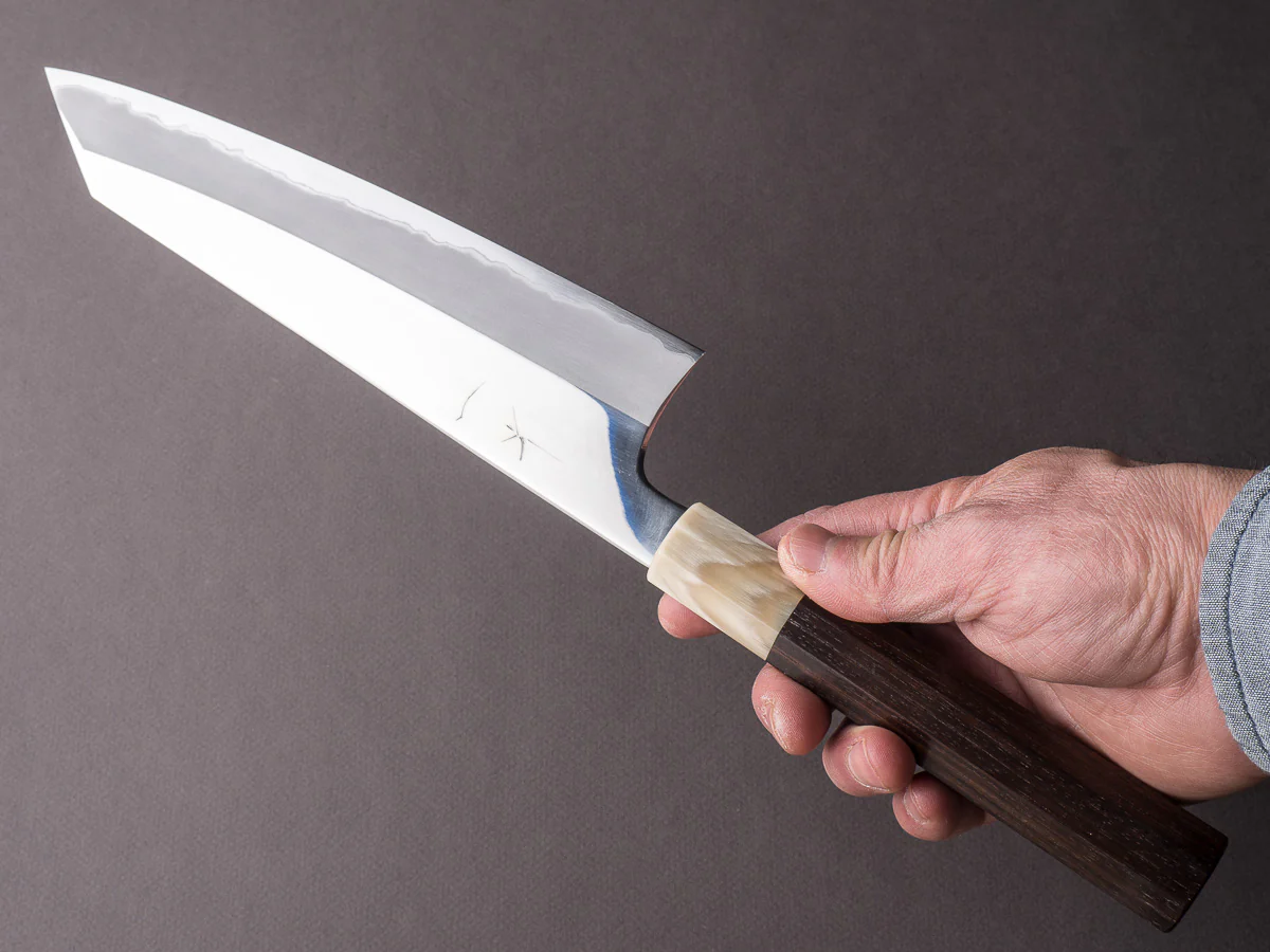 Hitohira - Togashi - White #1 - Stainless Clad - Mirror Polished - 240mm Kiritsuke Gyuto - Taihei Rosewood Handle - Image 5