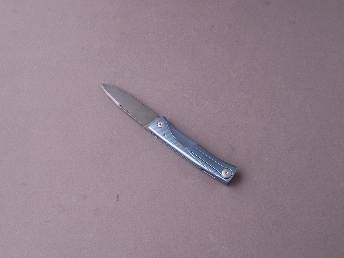 lionSTEEL - SOLID Folding Knife - Thrill - Slip Joint - Chad Nichols Scramble Damascus - 75mm - Blue Titanium - Image 2