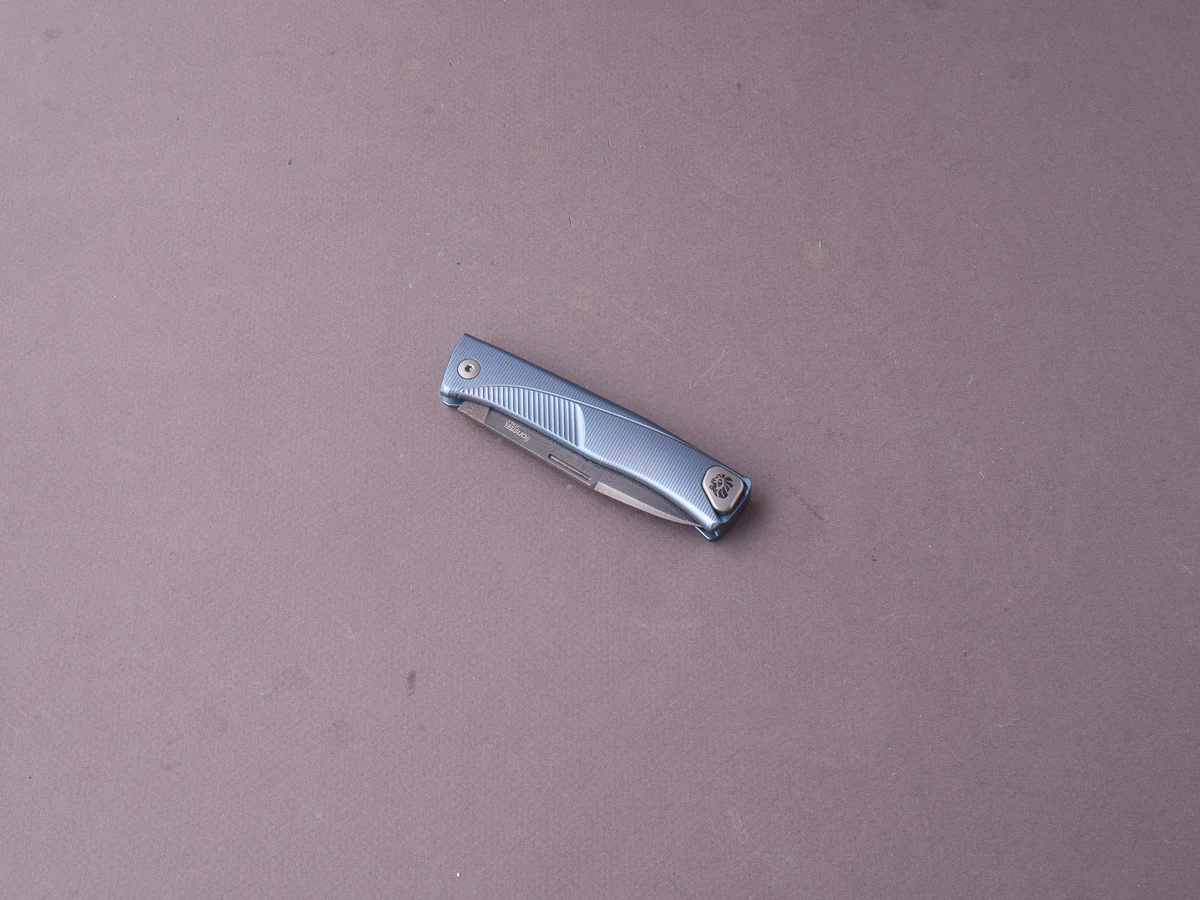 lionSTEEL - SOLID Folding Knife - Thrill - Slip Joint - Chad Nichols Scramble Damascus - 75mm - Blue Titanium - Image 3