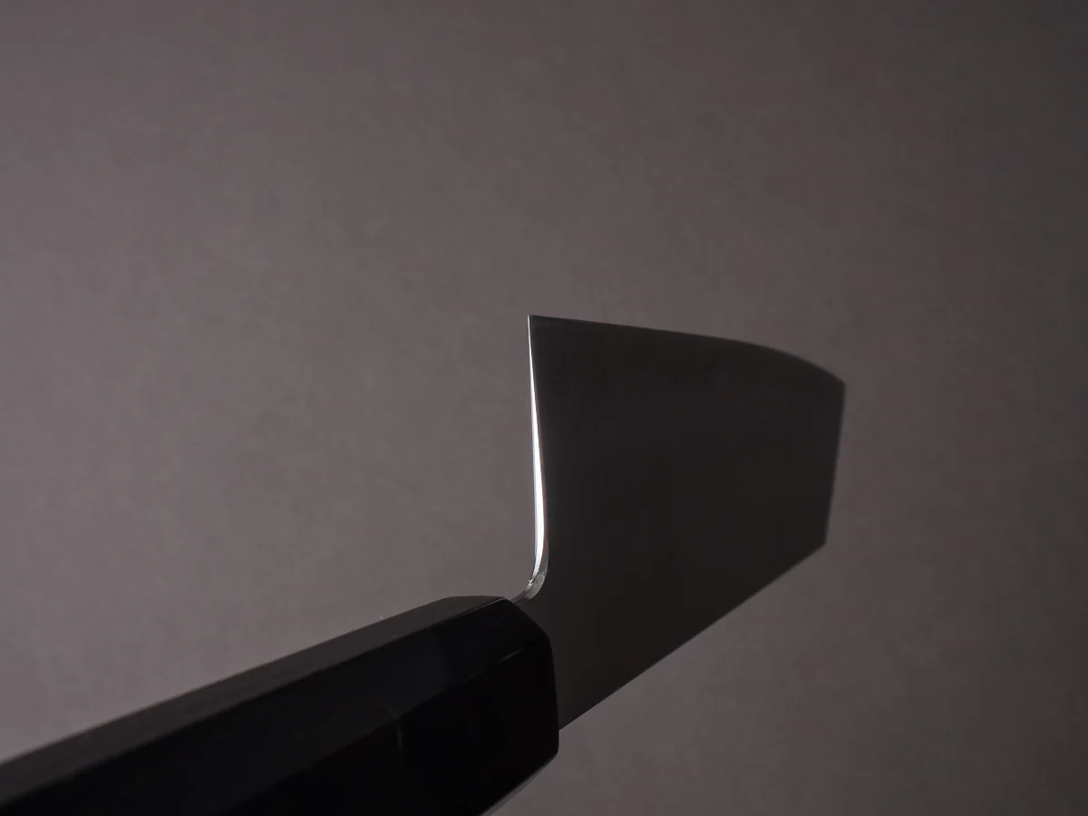 Sakai Kikumori - Yugiri - Tanaka - Stainless Clad Blue #1 - 180mm Bunka - Ebony Handle - Image 10