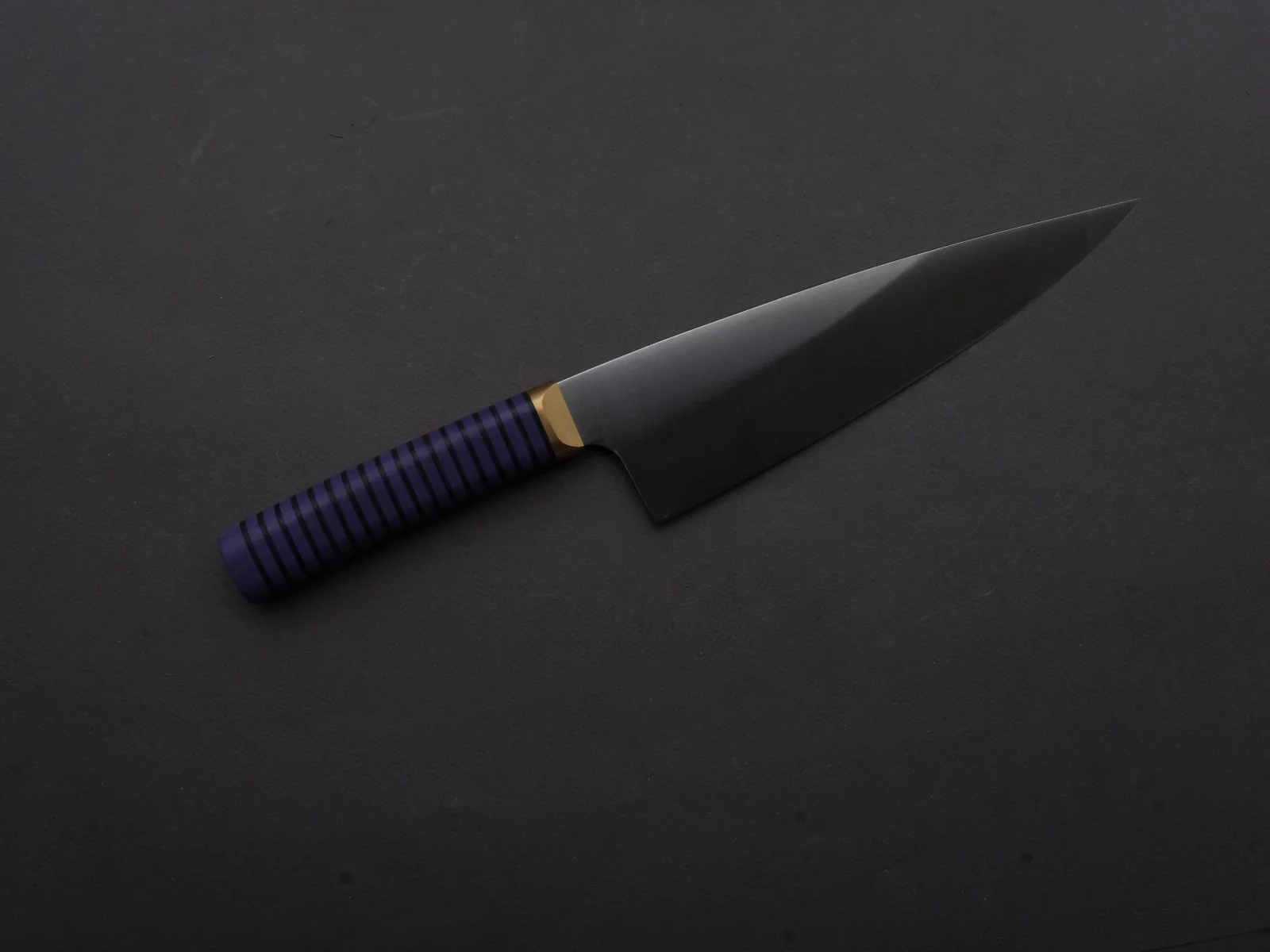 Florentine Kitchen Knives - Stainless - Chef - 205mm - Stacked Purple Composite and Black Leather Handle - Image 4