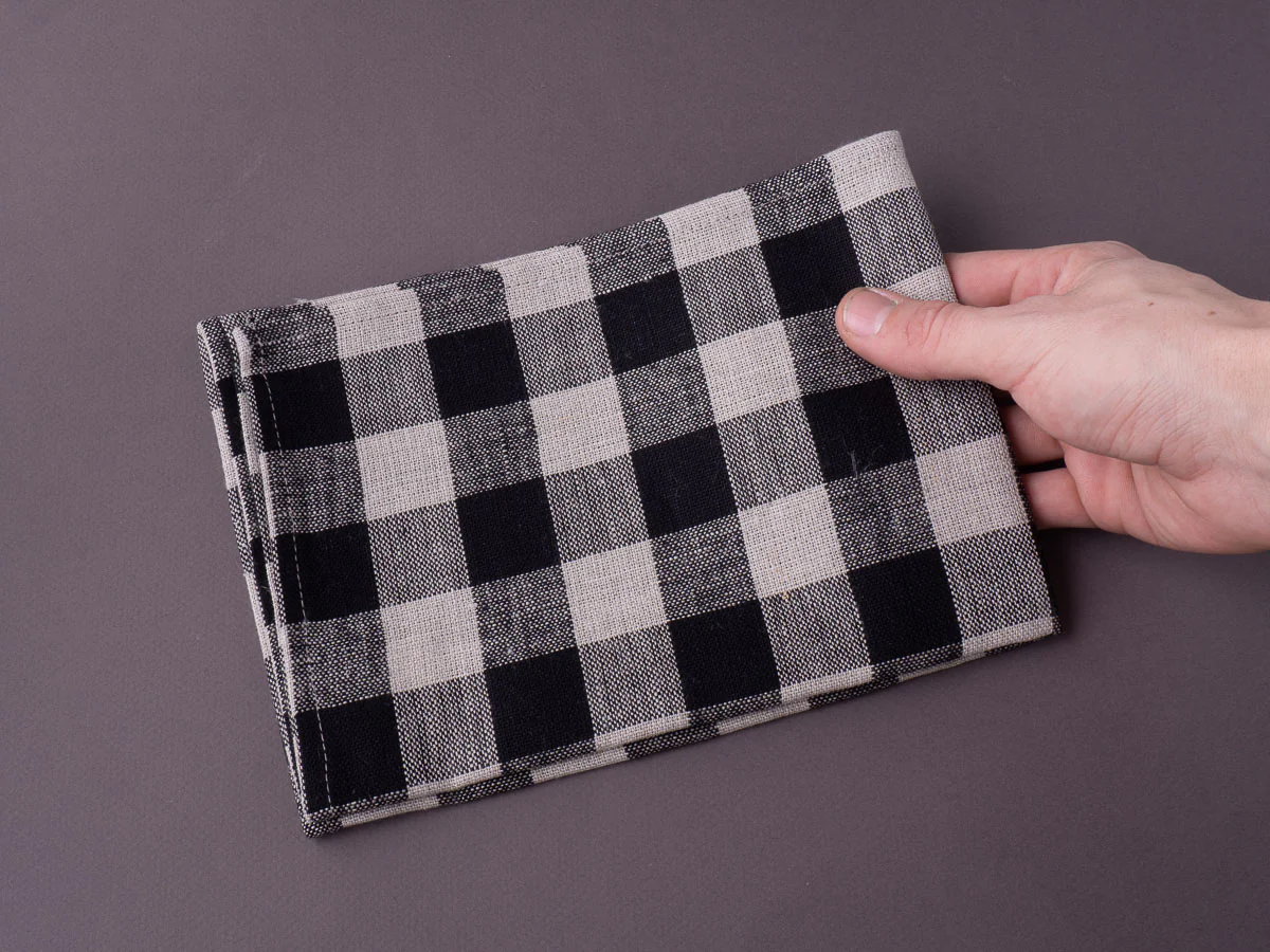 Fog Linen - Linen Kitchen Cloth - Black + Natural Check - Image 2