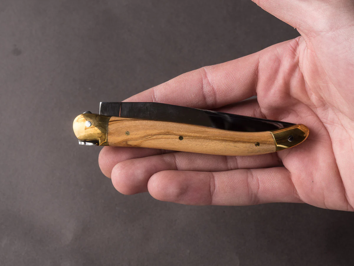 Forge De Laguiole - 11cm Folding Knife - Spring System - Olive Wood Handle and Brass Bolsters - Image 6