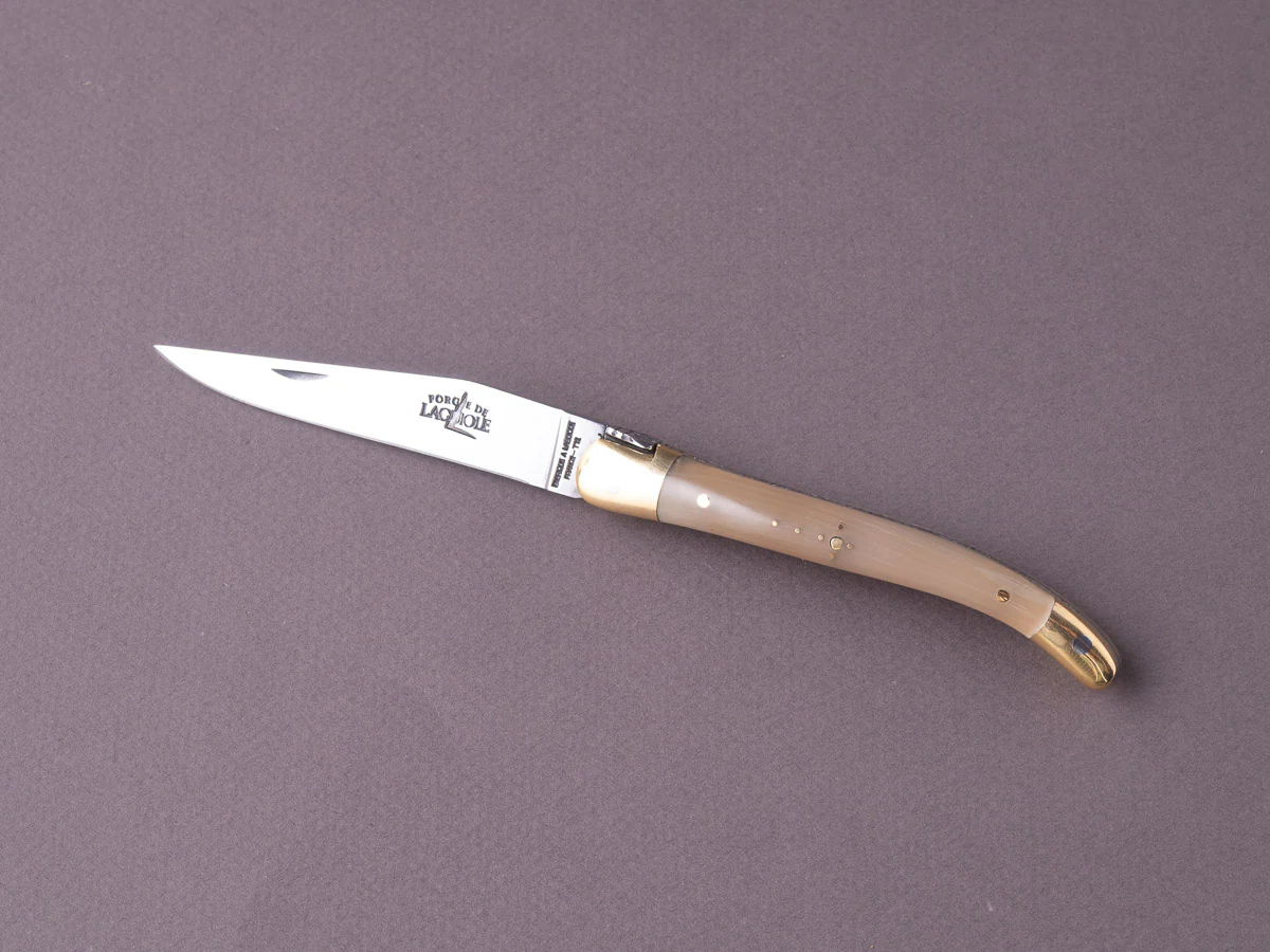 Forge de Laguiole - 90mm Folding Knife - Spring Lock - Blonde Horn & Brass Handle