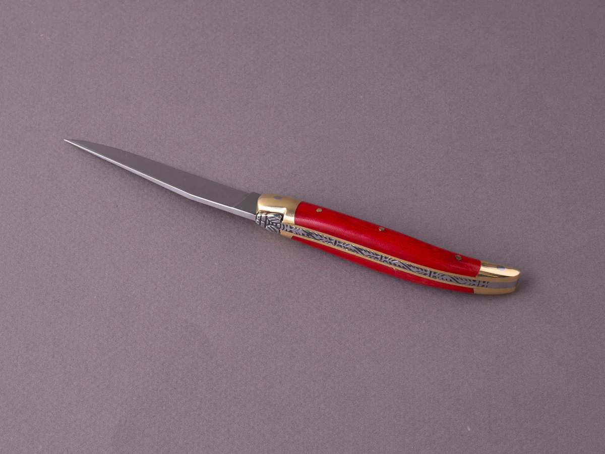 Forge de Laguiole - 90mm Folding Knife - Spring Lock - Red Micarta & Brass Handle - Image 3