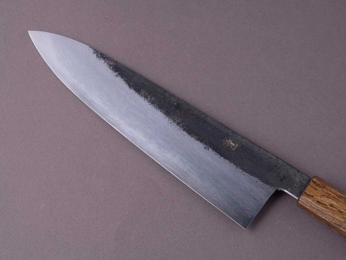 HADO - Sumi - Blue #1 - Damascus Kurouchi - 240mm Wide Gyuto - Brown Lacquer Oak Handle - Image 5