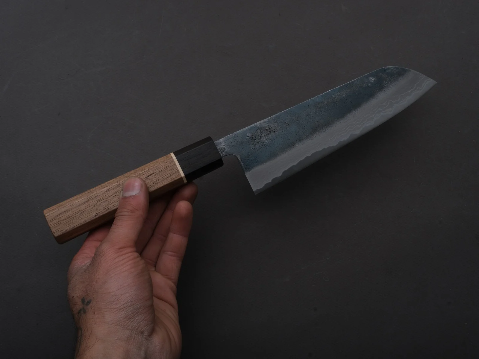 Hitohira - Echizen NB - Kurouchi Damascus - White #2 - Santoku - 170mm - Walnut Handle (ziricote ferrule) - Image 3