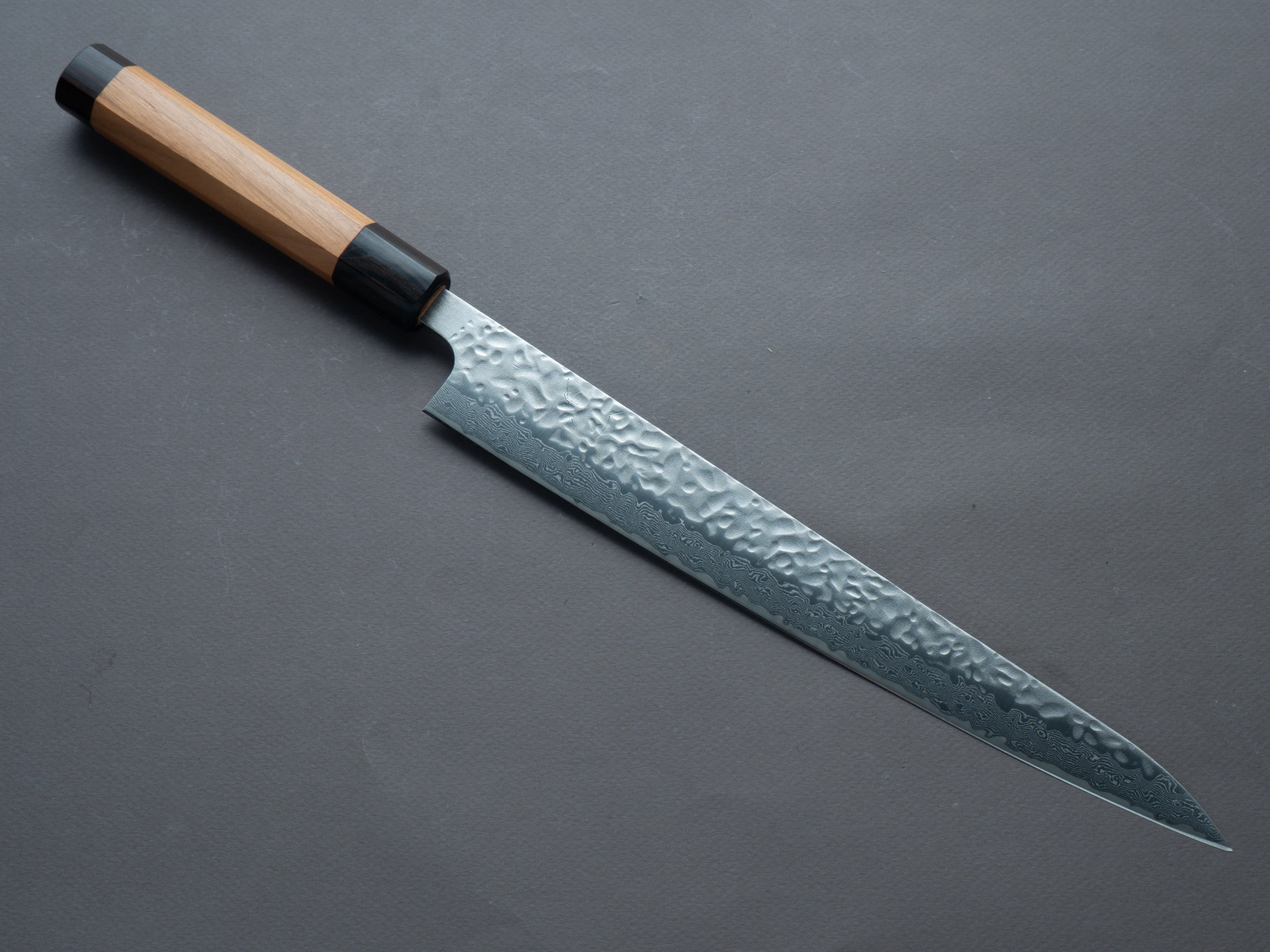 Hitohira - Futana Stainless - Tsuchime Damascus - 270mm Sujihiki - Cherry Handle - Image 2