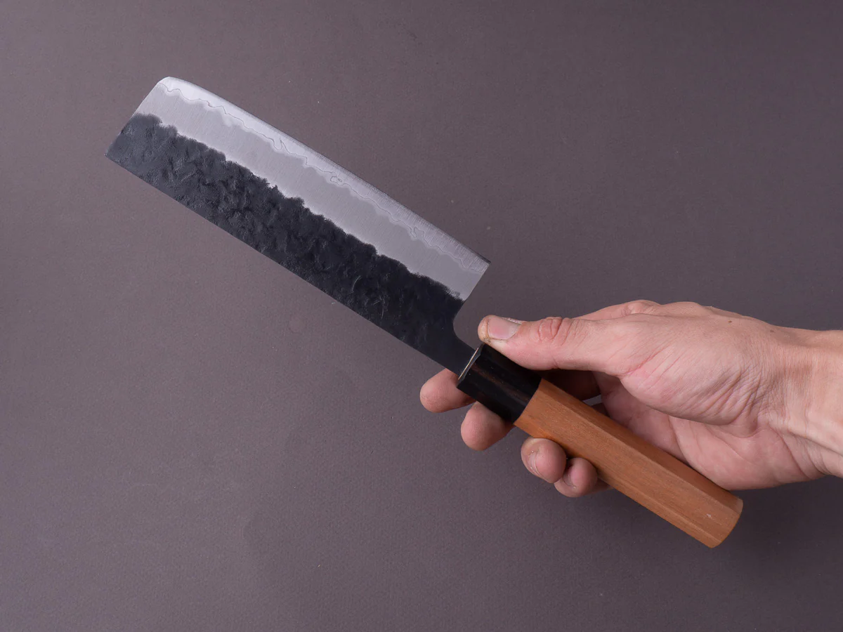 Hitohira - Futana - Super Blue - Kurouchi Nashiji - 165mm Nakiri - Cherry Handle - Image 6