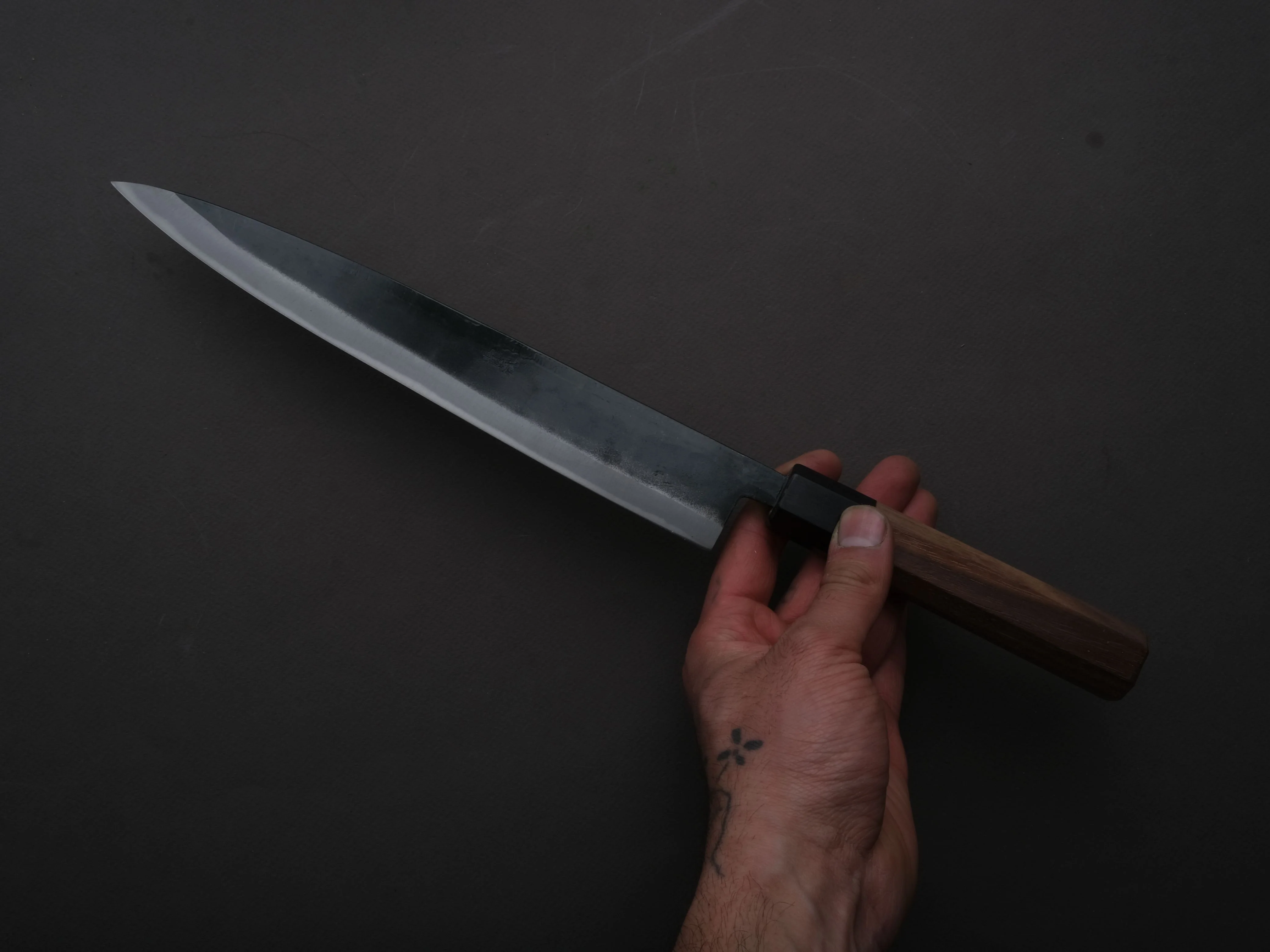 Hitohira - Hizen - Blue #1 - Kurouchi - Sujihiki - 240mm - Walnut Handle - Image 3