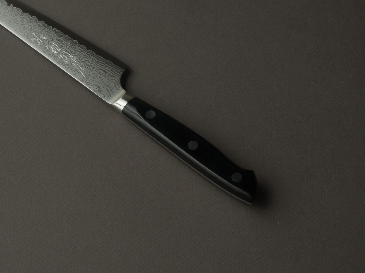 Hitohira - Imojiya TH - VG10 - Damascus - Petty - 150mm - Linen Micarta Western Handle - Image 4