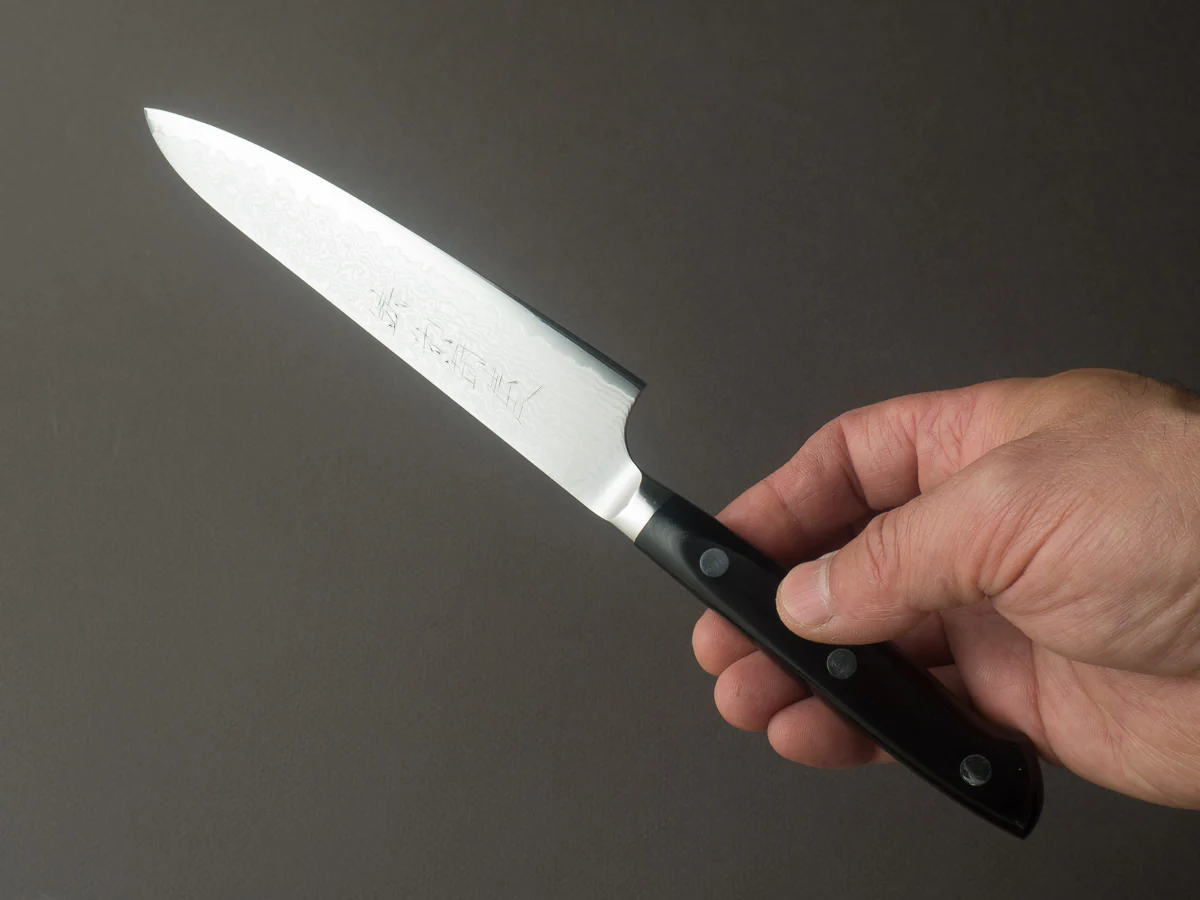 Hitohira - Imojiya TH - VG10 - Damascus - Petty - 150mm - Linen Micarta Western Handle - Image 5