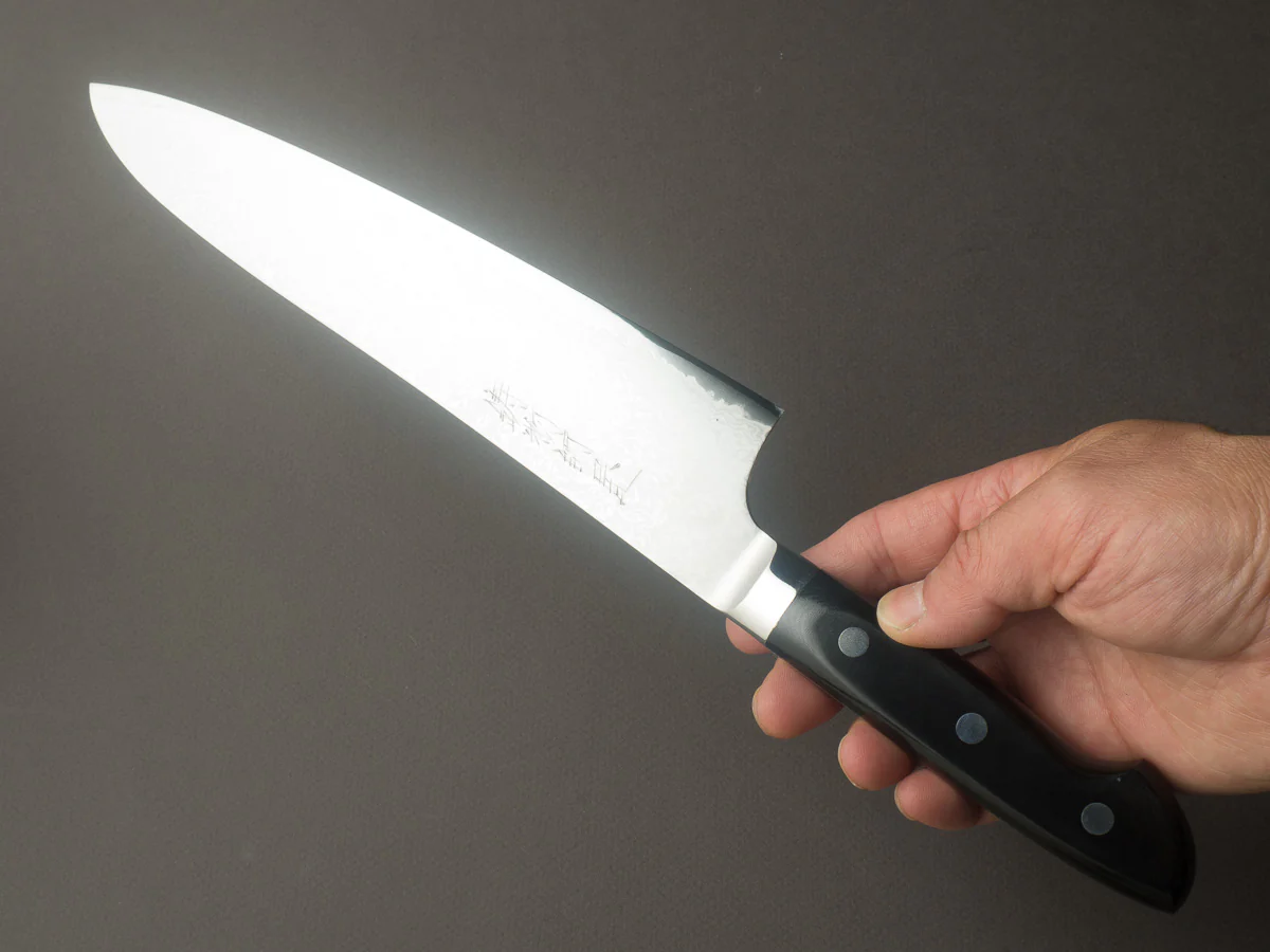 Hitohira - Imojiya TH - VG10 - Damascus - Gyuto - 240mm - Linen Micarta Western Handle - Image 4