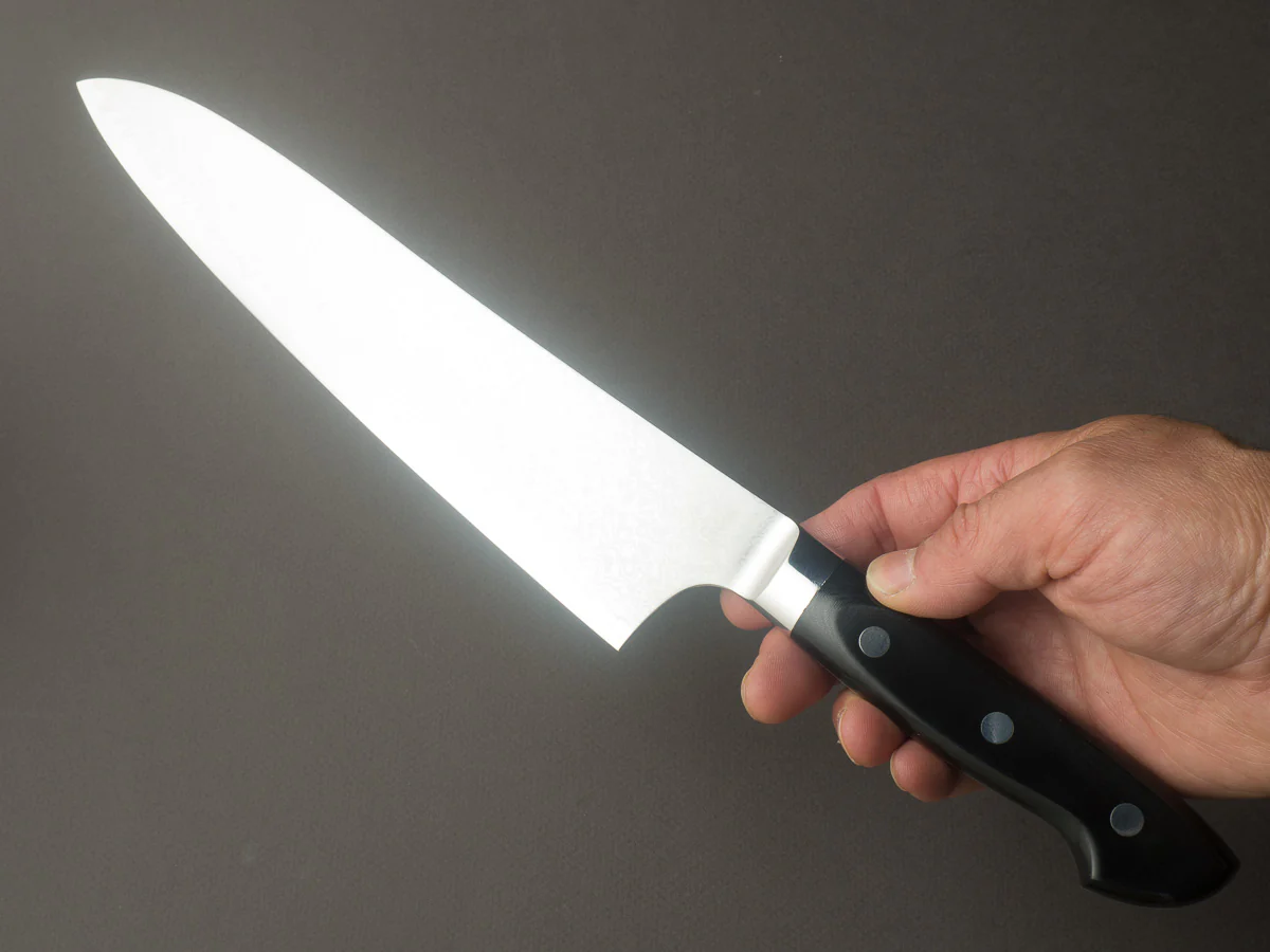 Hitohira - Imojiya TH - VG10 - Damascus - Gyuto - 240mm - Linen Micarta Western Handle - Image 5