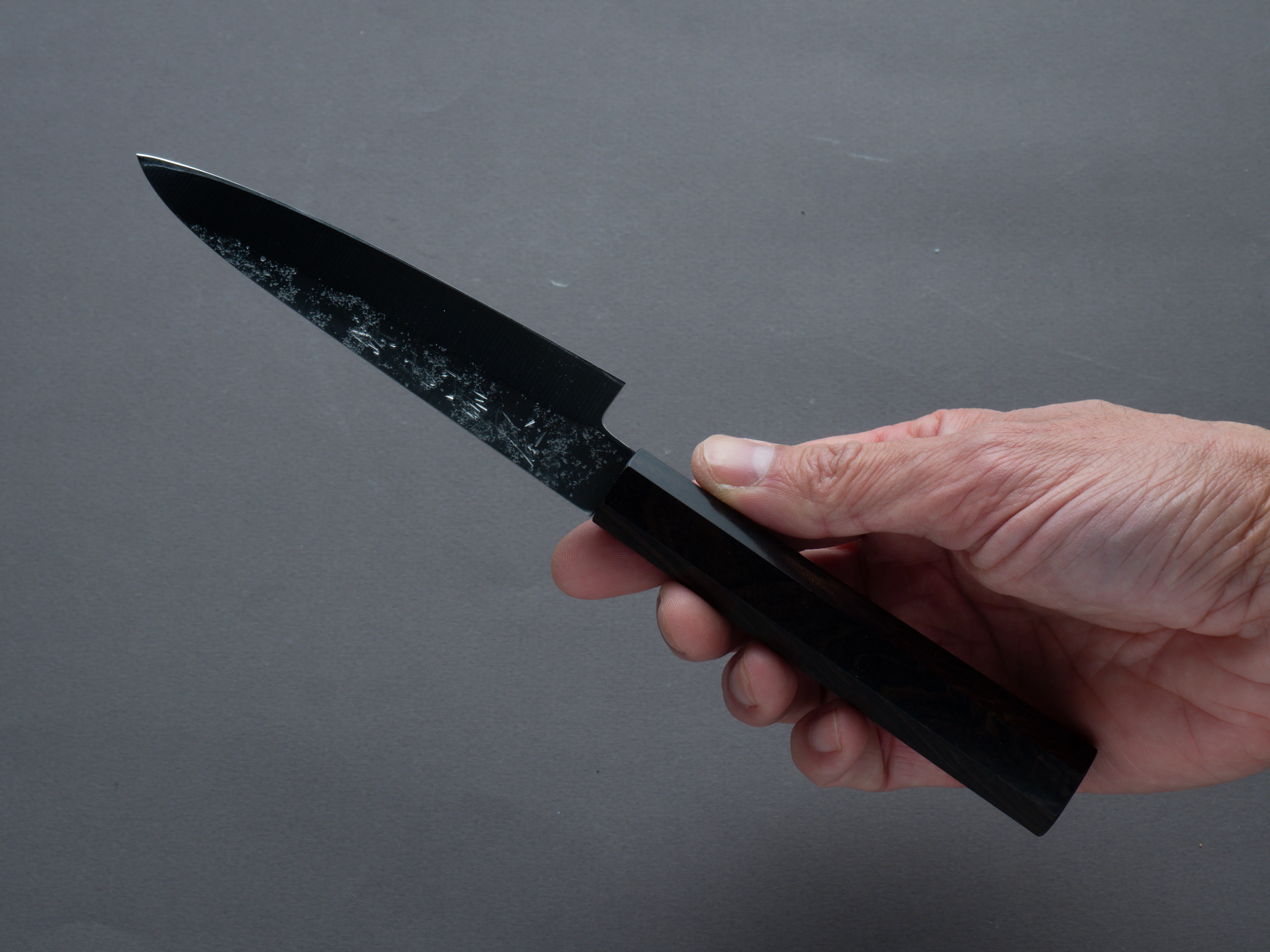 Hitohira - Imojiya TH - Silver #3 - Nashiji - 120mm Petty - Mono Ebony Handle - Image 4