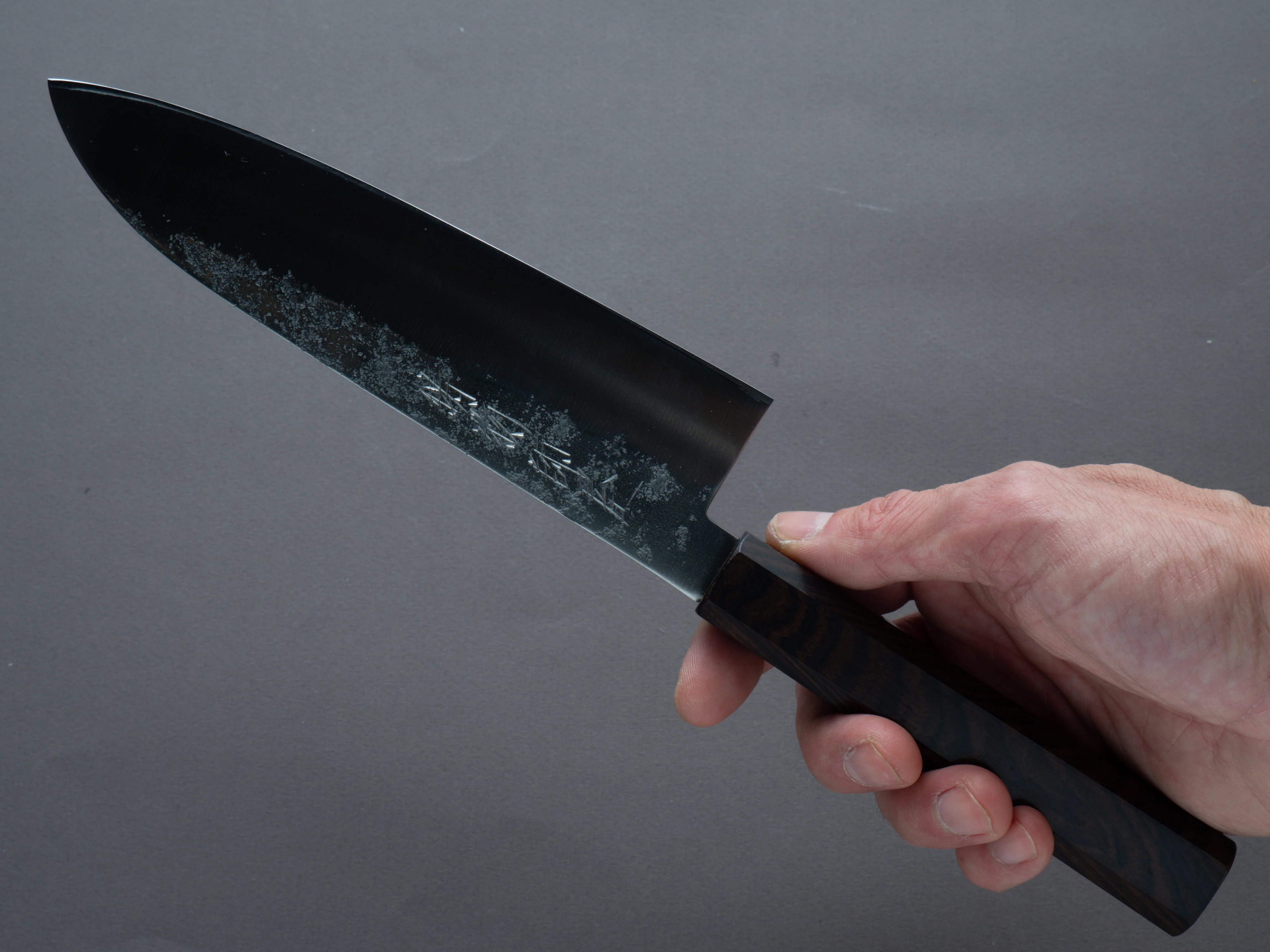Hitohira - Imojiya TH - Silver #3 - Nashiji - 180mm Santoku - Mono Ebony Handle - Image 7