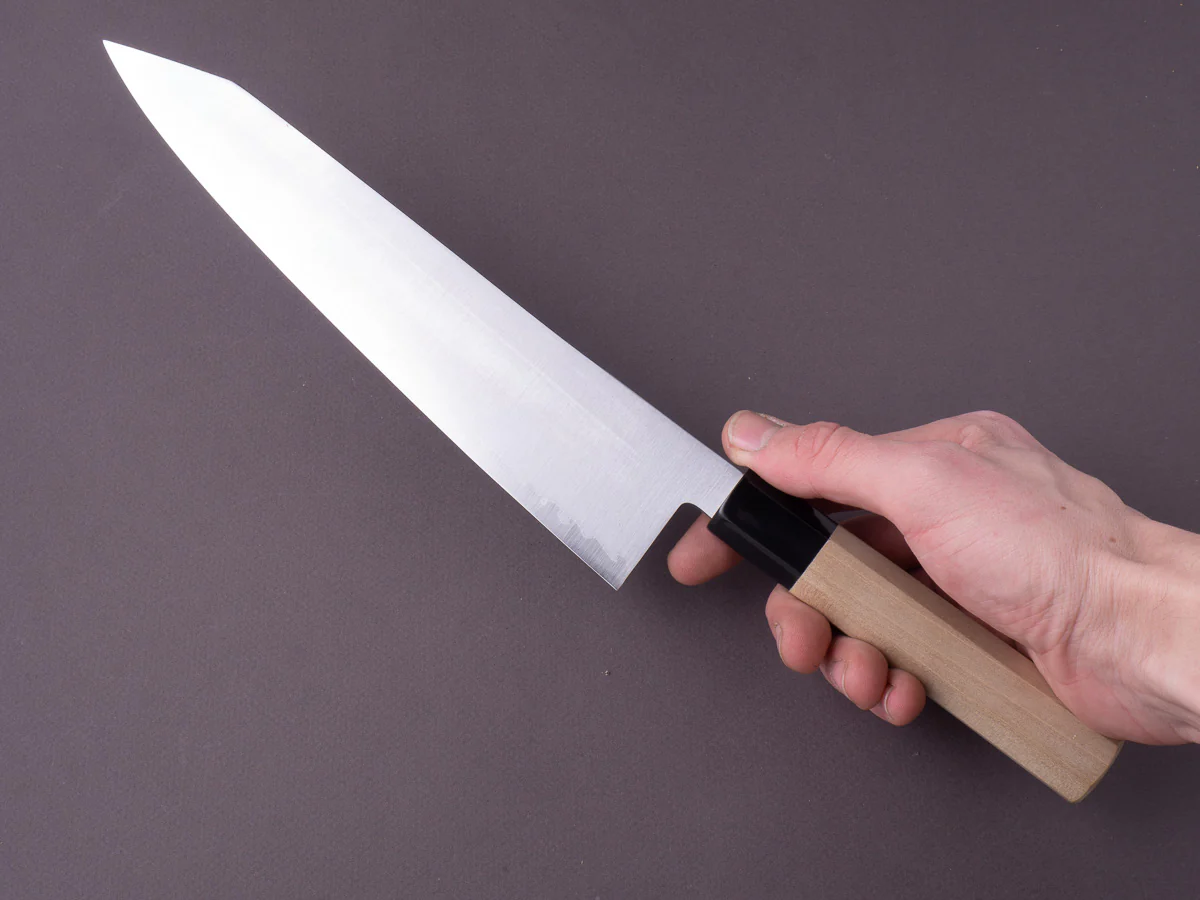 Hitohira - Imojiya TH - Super Blue Stainless Clad - 240mm Kiritsuke Gyuto - Ho Wood Handle - Image 7
