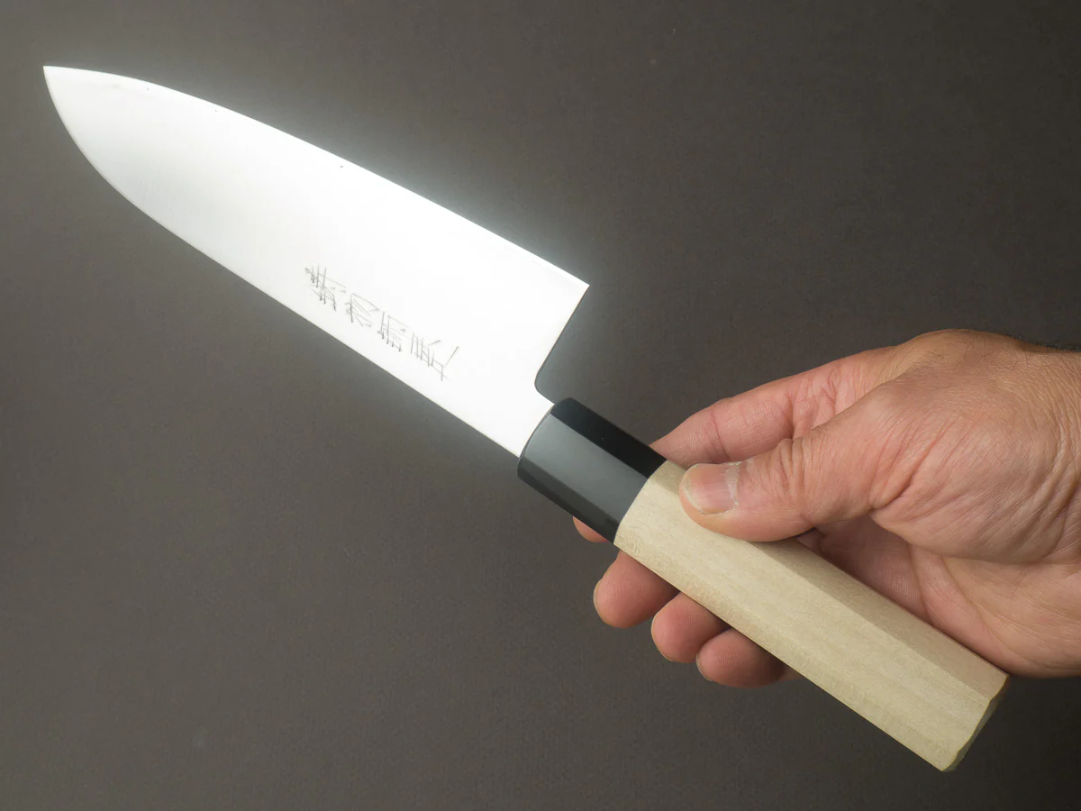 Hitohira - Imojiya TH - Super Blue Stainless Clad - Santoku - 180mm - Ho Wood Handle - Image 5