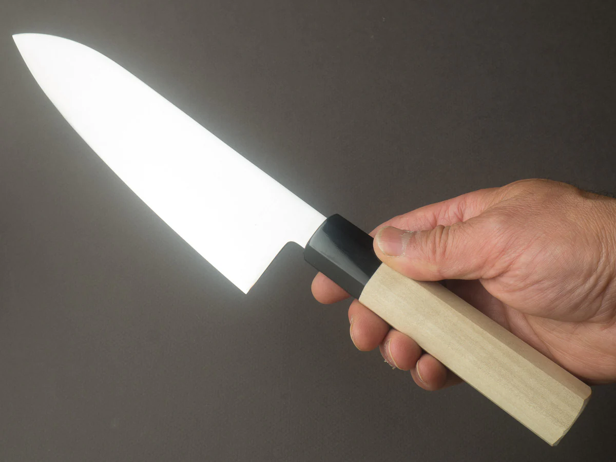 Hitohira - Imojiya TH - Super Blue Stainless Clad - Santoku - 180mm - Ho Wood Handle - Image 6