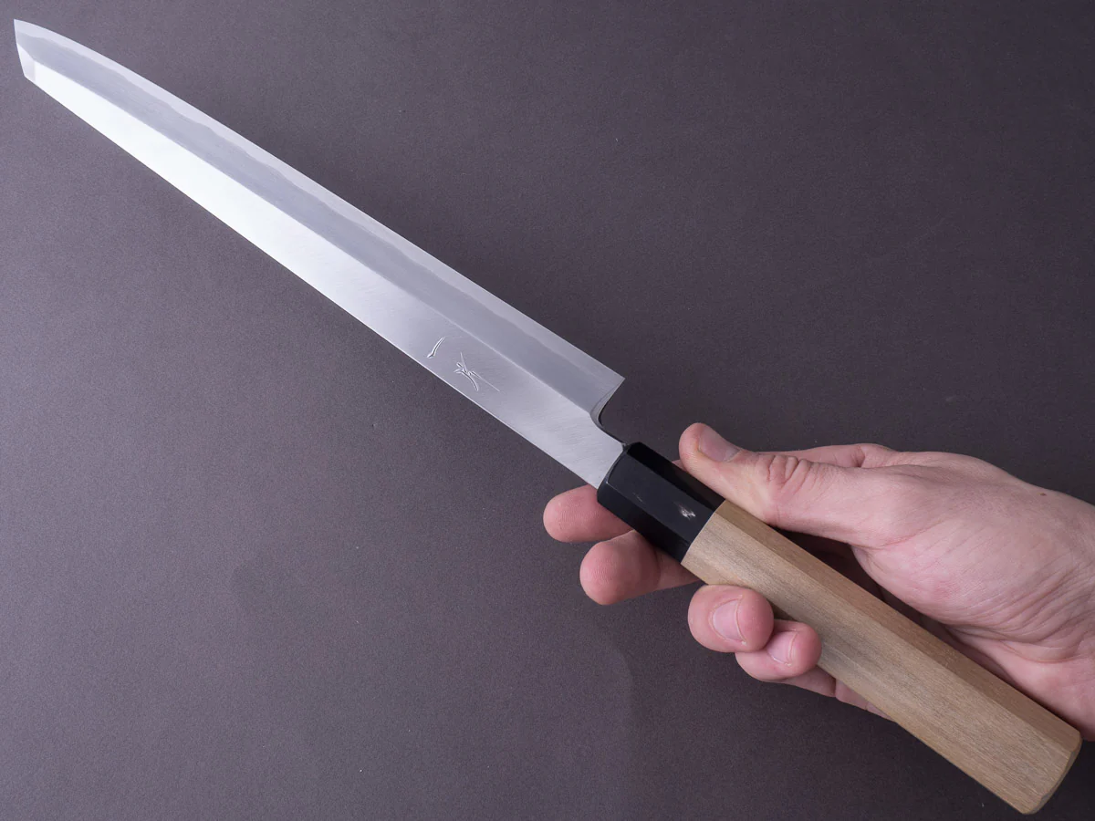 Hitohira - Kikuchiyo x Manzo - Blue #2 - 300mm Kiritsuke Yanagiba - Ho Wood Handle - Saya - Image 8