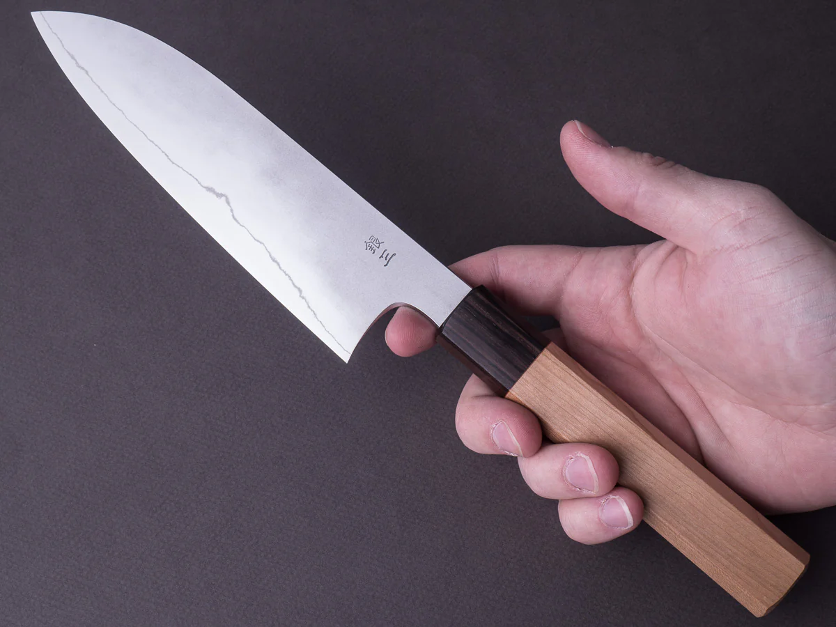 Hitohira - Kikuchiyo x Yohei - Ginsan - Kasumi - 180mm Santoku - Cherry Wood Handle - Image 4