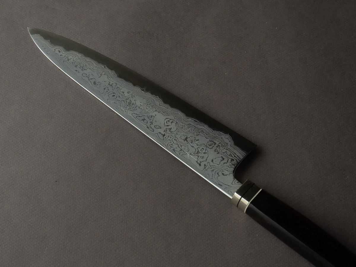 Hitohira - Tanaka x Kyuzo - Blue #1 - Damascus - 240mm Gyuto - Fusion Ebony Handle - Image 3