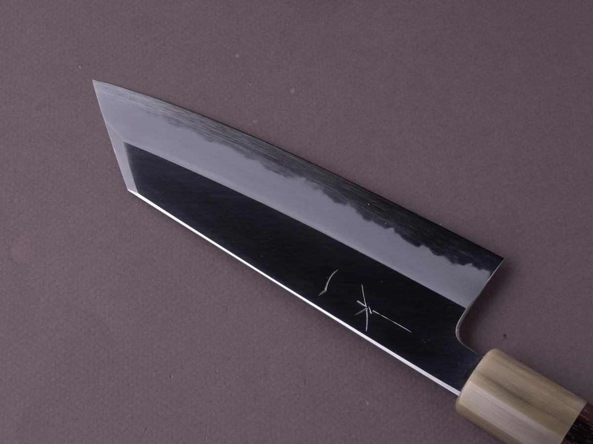 Hitohira - Tanaka x Kyuzo - Blue #1 - Migaki - 180mm Bunka - Taihei Makassar Ebony Handle - Image 3