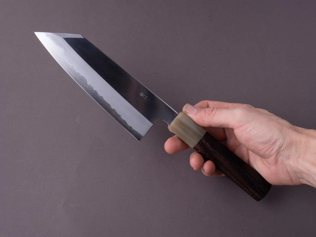 Hitohira - Tanaka x Kyuzo - Blue #1 - Migaki - 180mm Bunka - Taihei Makassar Ebony Handle - Image 6