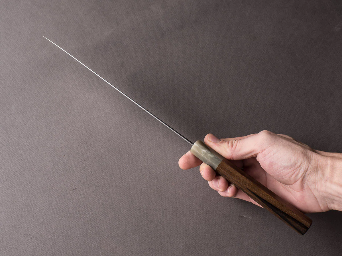 Hitohira - Tanaka x Kyuzo - Blue #1 Migaki - Gyuto 240mm - Ziricote Handle - Image 9