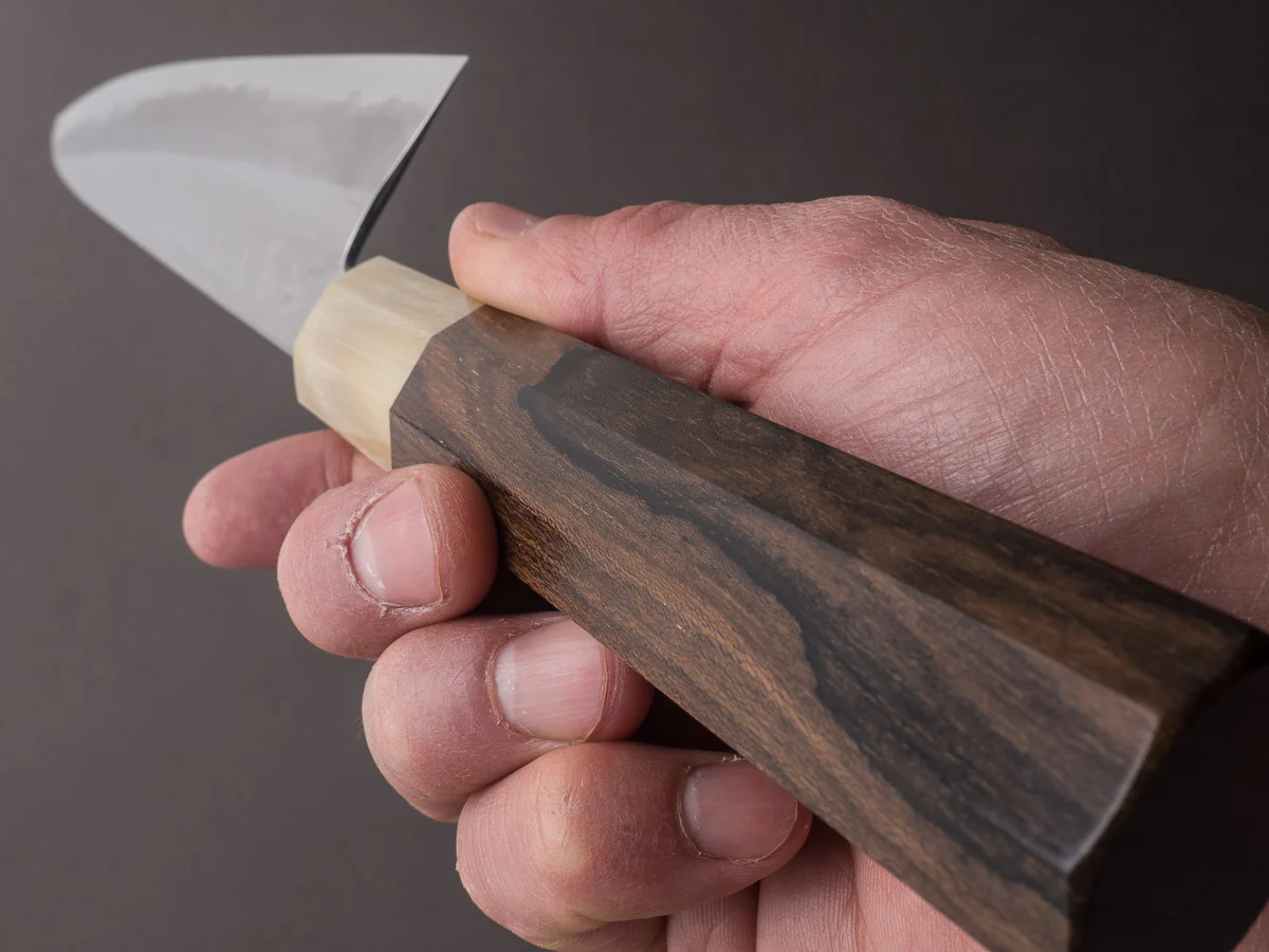 Hitohira - Tanaka x Kyuzo - Blue #1 - Stainless Clad - 240mm Gyuto - Ziricote Handle - Image 9