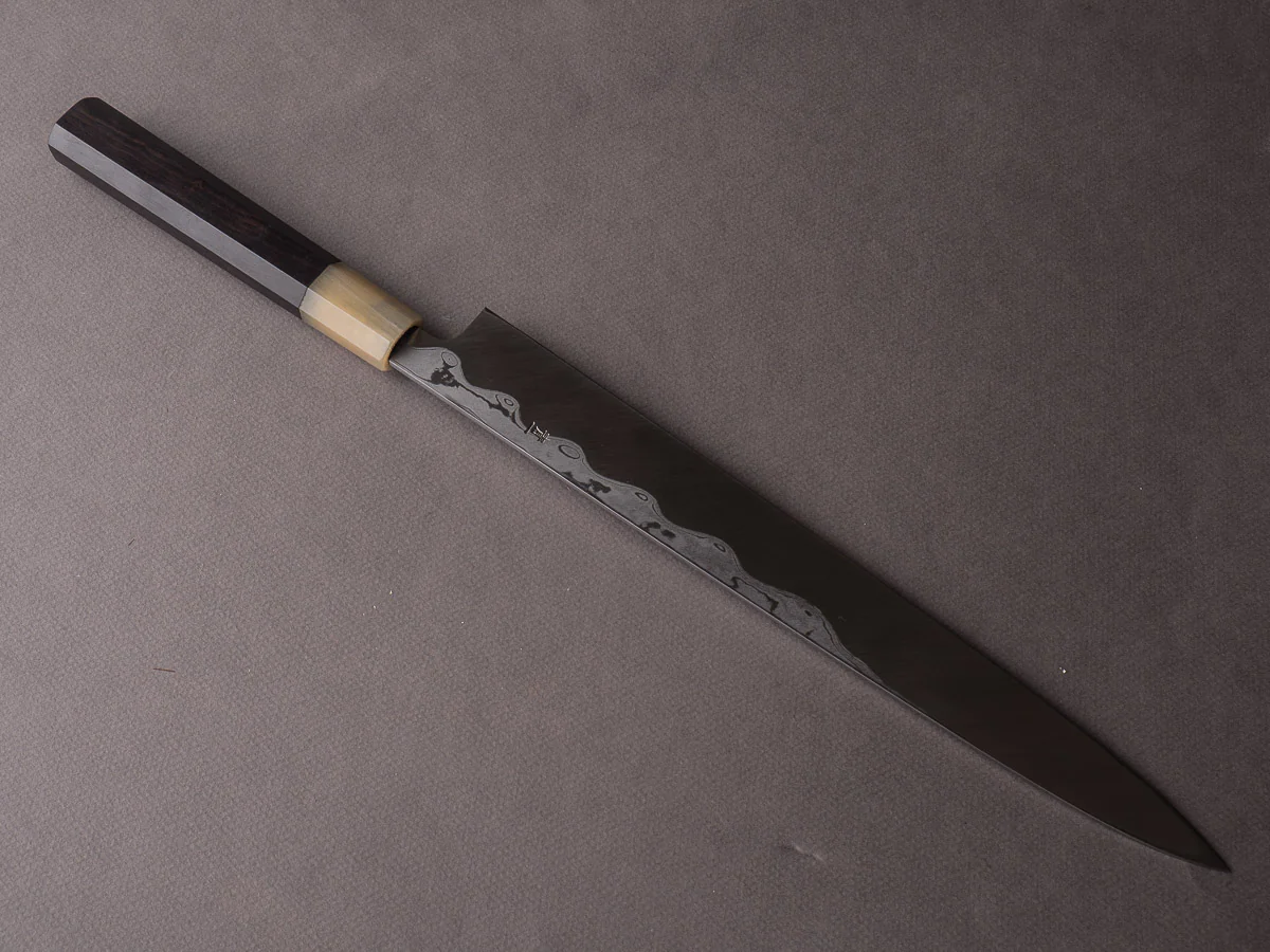 Hitohira - Tanaka x Manzo - Blue #1 Damascus - 300mm Yanagiba - Ebony Handle - Image 2