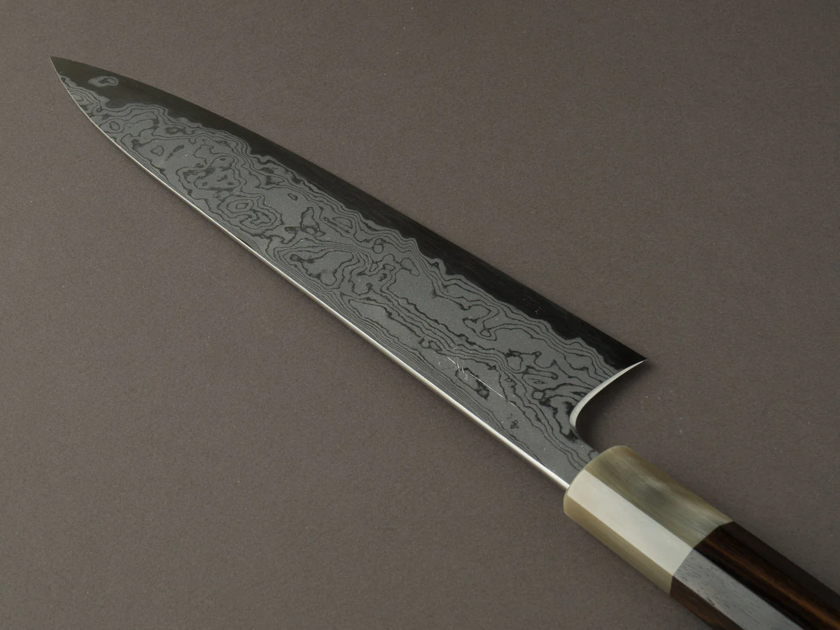 Hitohira - Tanaka x Yohei - Blue #1 Damascus - 240mm Gyuto - Taihei Makassar Ebony Handle - Image 2