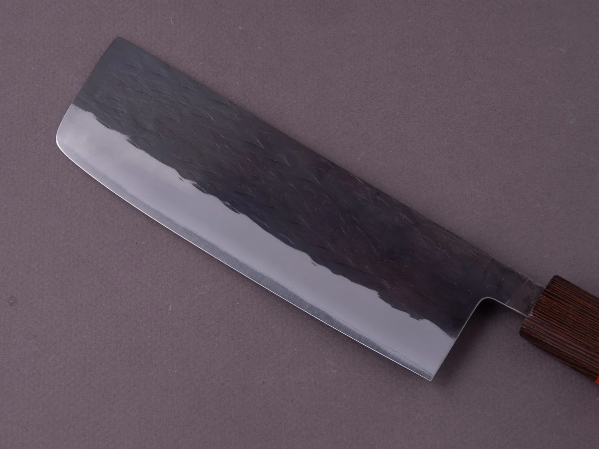 Hitohira - TD - Blue #2 - Stainless Clad - Kurouchi - Nakiri - 165mm - Padauk Handle - Image 4