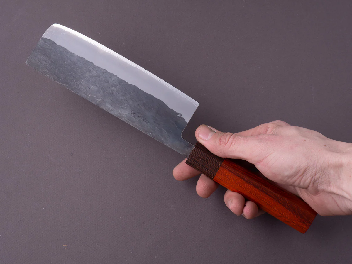 Hitohira - TD - Blue #2 - Stainless Clad - Kurouchi - Nakiri - 165mm - Padauk Handle - Image 7