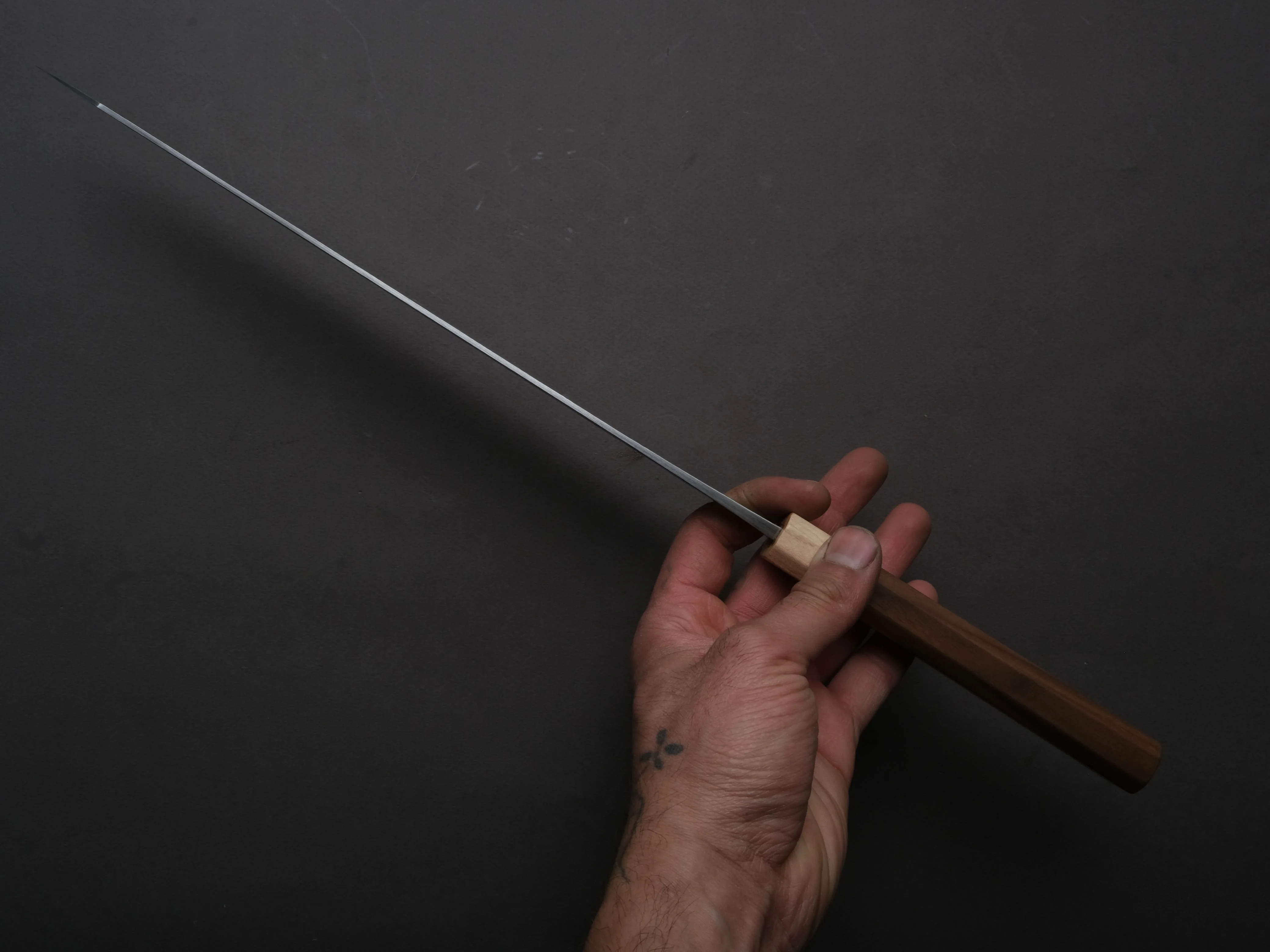 Hitohira - TD - Blue #2 - Stainless Clad - Kurouchi - Sujihiki - 270mm - Walnut Handle - Image 5