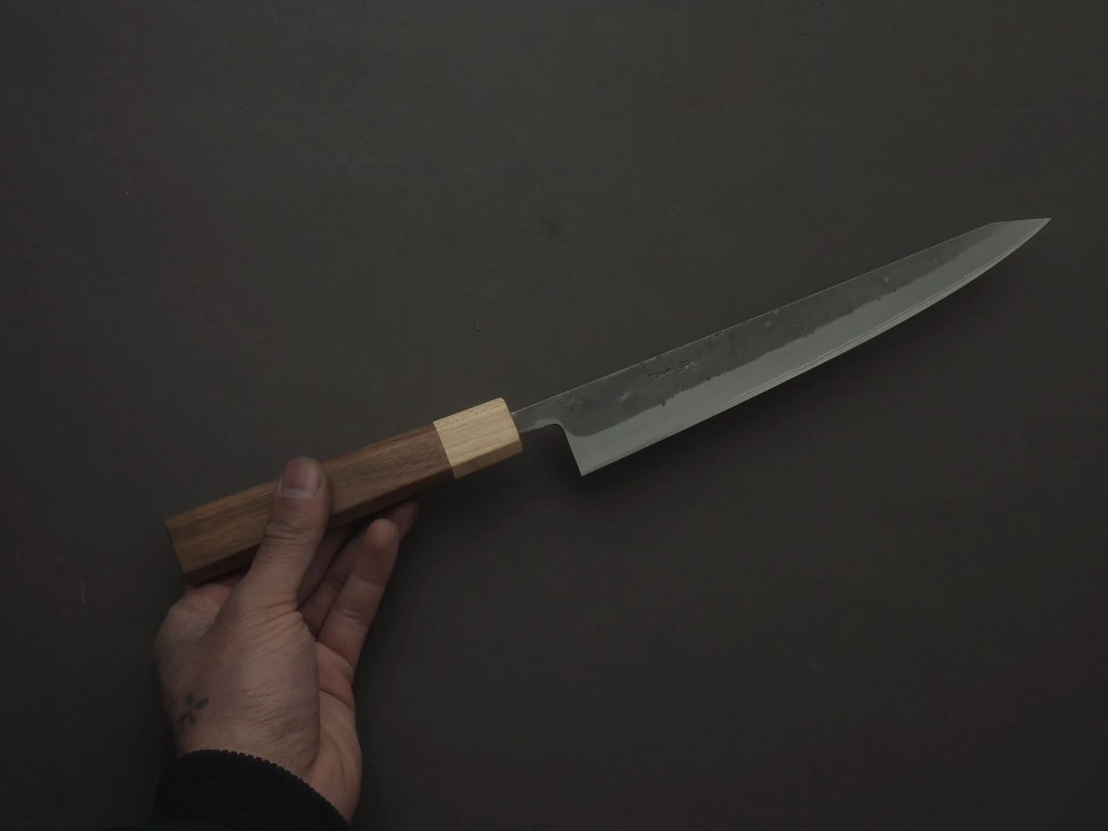Hitohira - TD - Blue #2 - Stainless Clad - Nashiji - Sujihiki - 240mm - Walnut Handle - Image 4