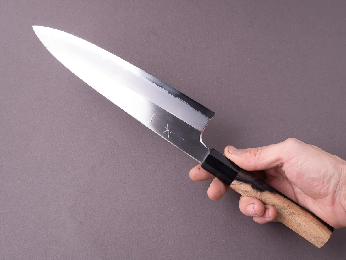 Hitohira - Togashi - Blue #1 Stainless Clad - Migaki - 240mm Gyuto - Kurokaki Persimmon Handle - Image 2