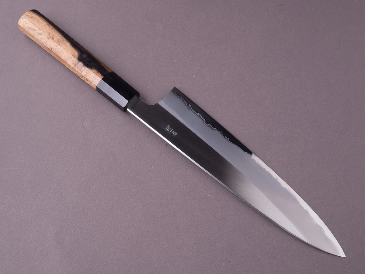 Hitohira - Togashi - Blue #1 Stainless Clad - Migaki - 240mm Gyuto - Kurokaki Persimmon Handle - Image 3