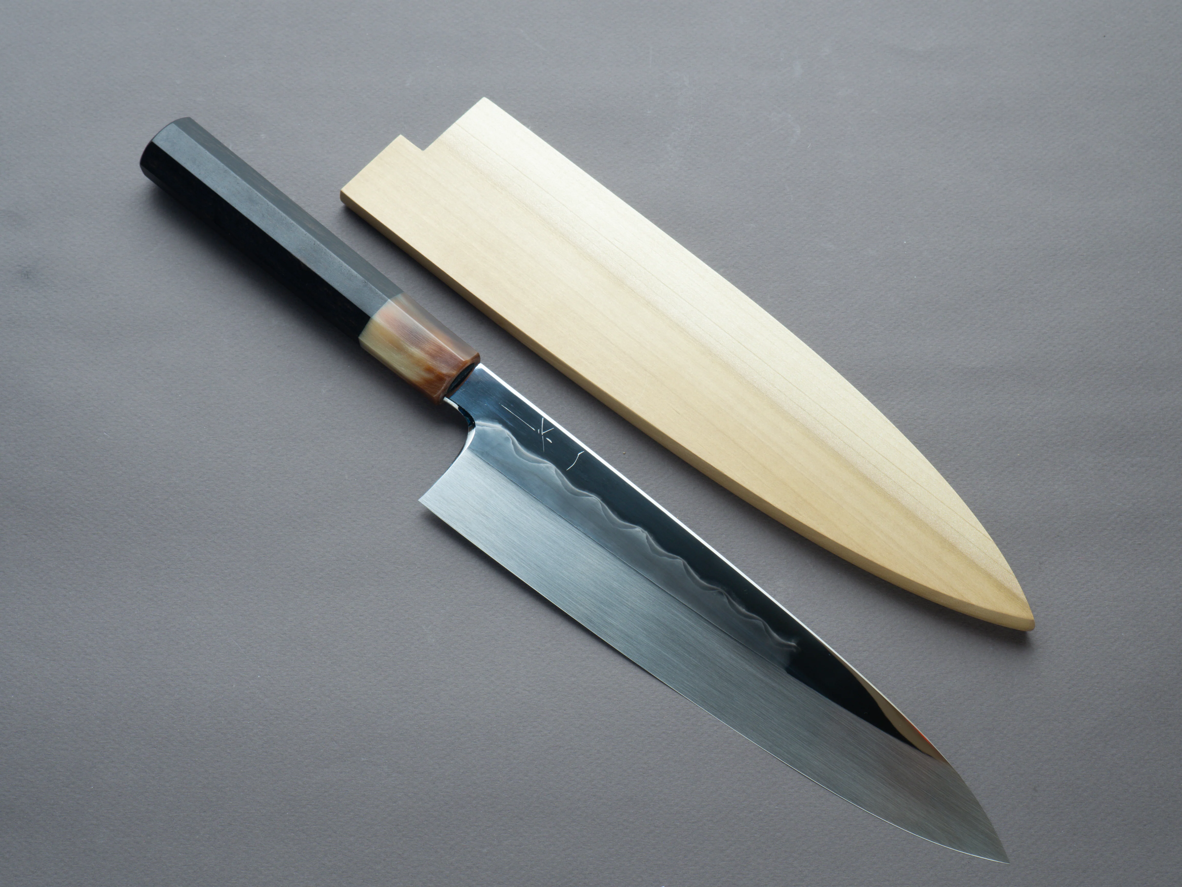 Hitohira - Togashi - White #1 - Notaremon Mizu Honyaki - 240mm Gyuto - Taihei Ebony Handle (#098/ Saya) - Image 10