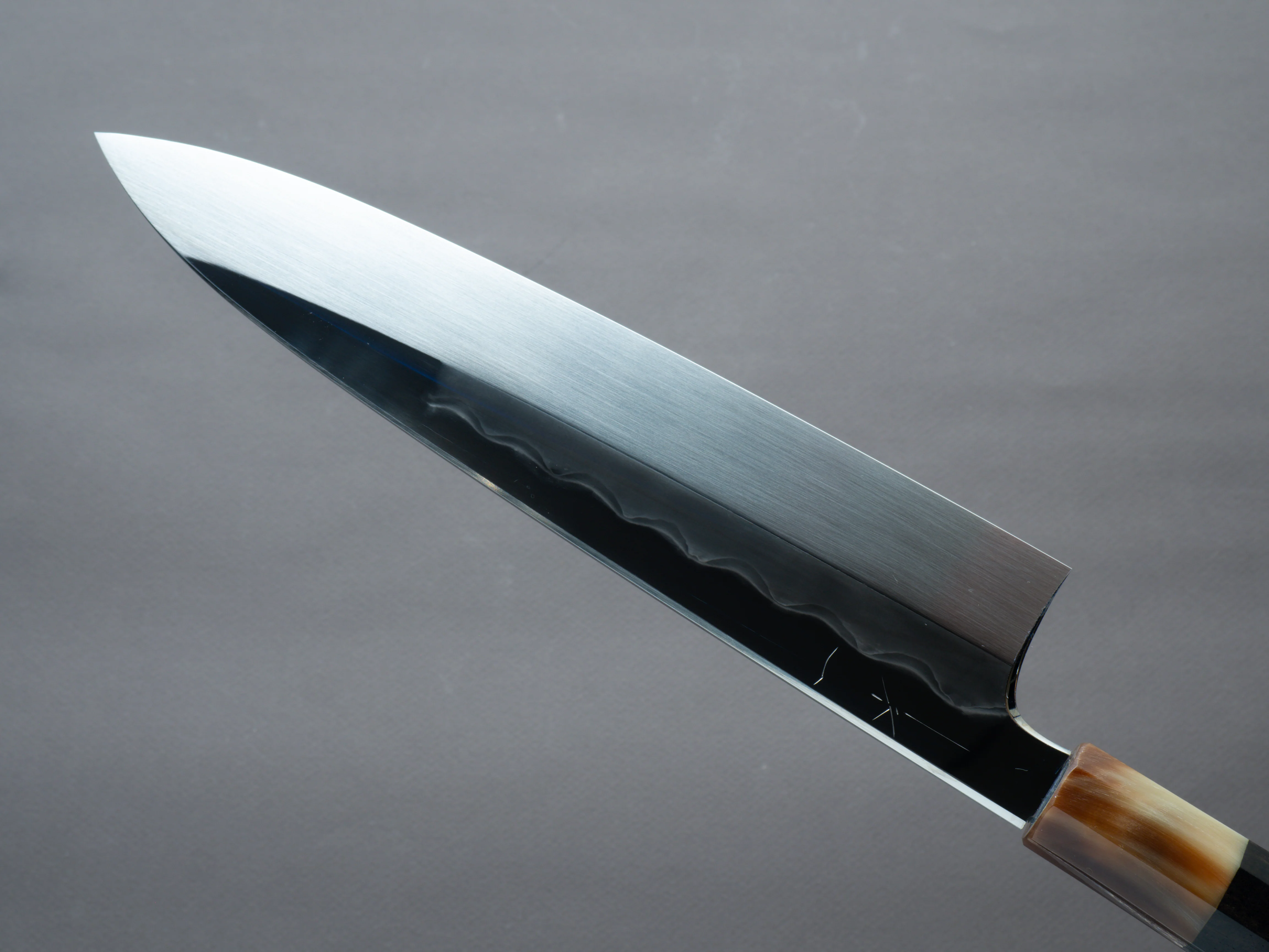 Hitohira - Togashi - White #1 - Notaremon Mizu Honyaki - 240mm Gyuto - Taihei Ebony Handle (#098/ Saya) - Image 4