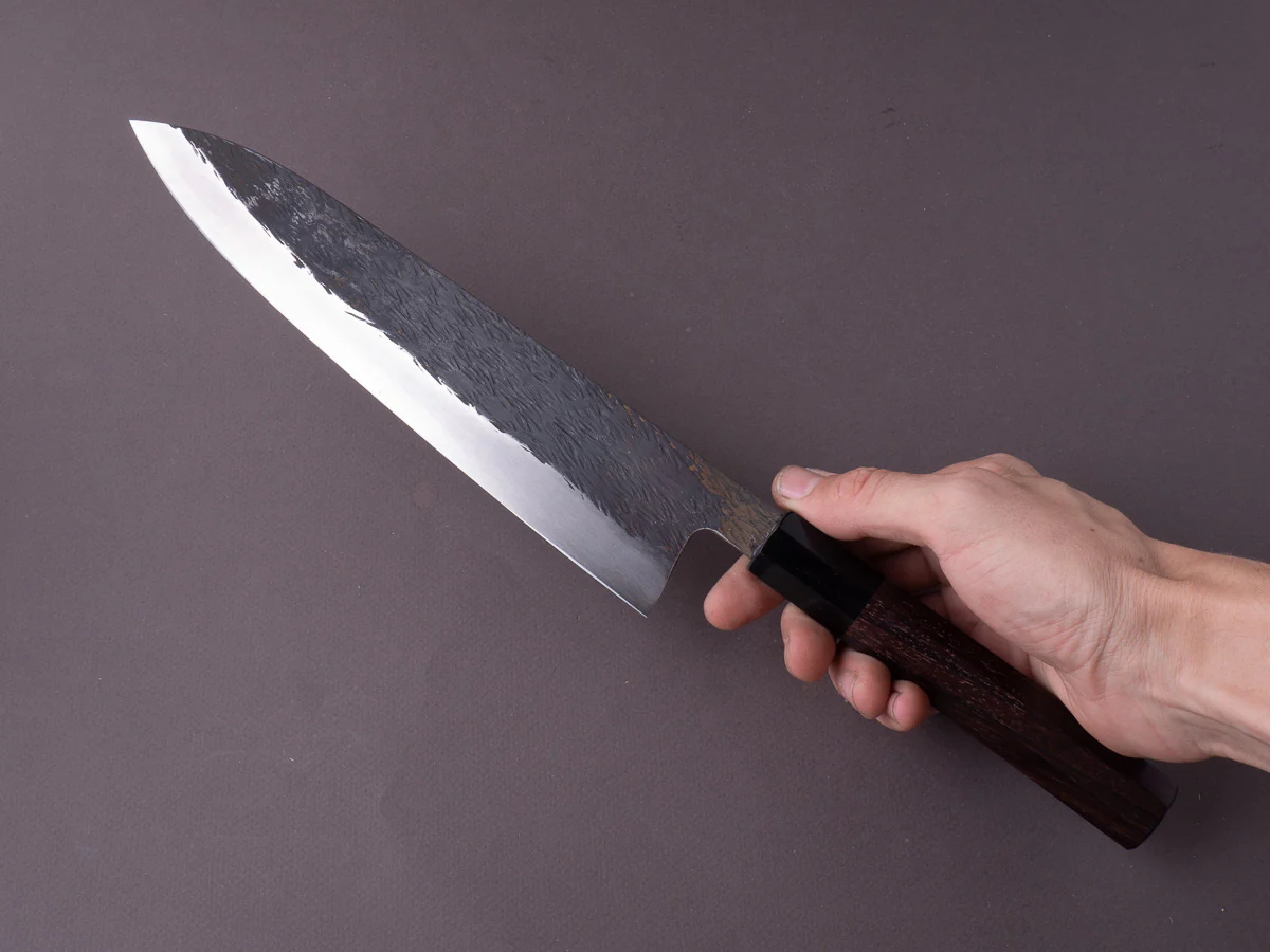Isamitsu - Super Blue Stainless Clad - Kurouchi - 240mm Gyuto - Taihei Rosewood Handle - Image 7