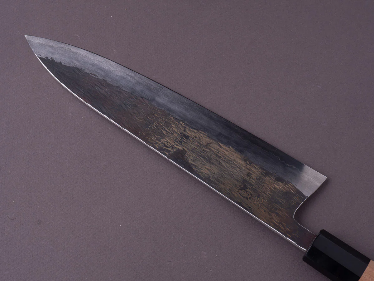 Isamitsu - White #1 Stainless Clad - Kurouchi - 240mm Gyuto - Yakusugi Cedar Handle - Image 3