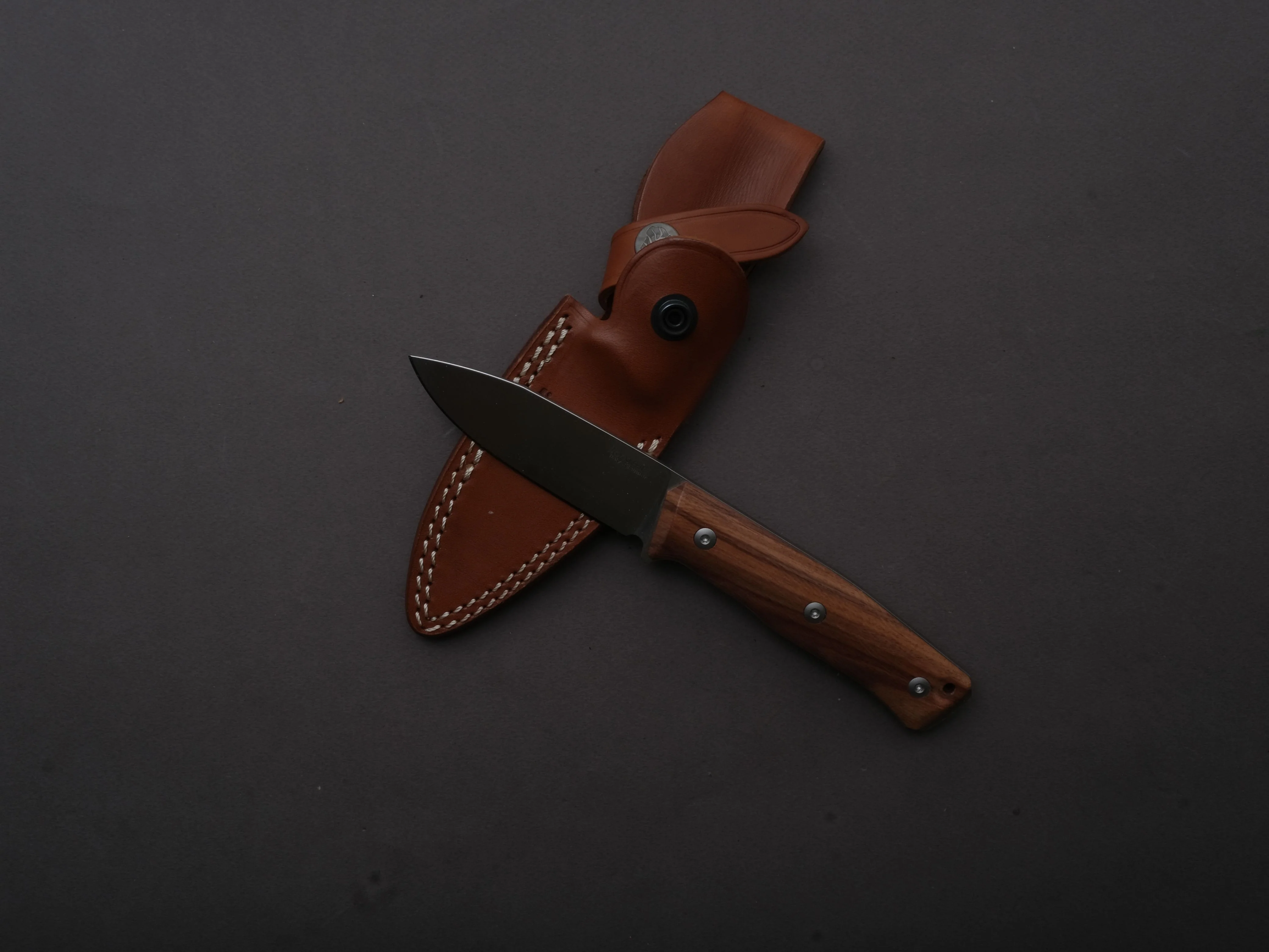 lionSTEEL - Fixed Blade - B35 - 85mm - Sleipner - Santos Wood - Satin - Leather Sheath - Image 2
