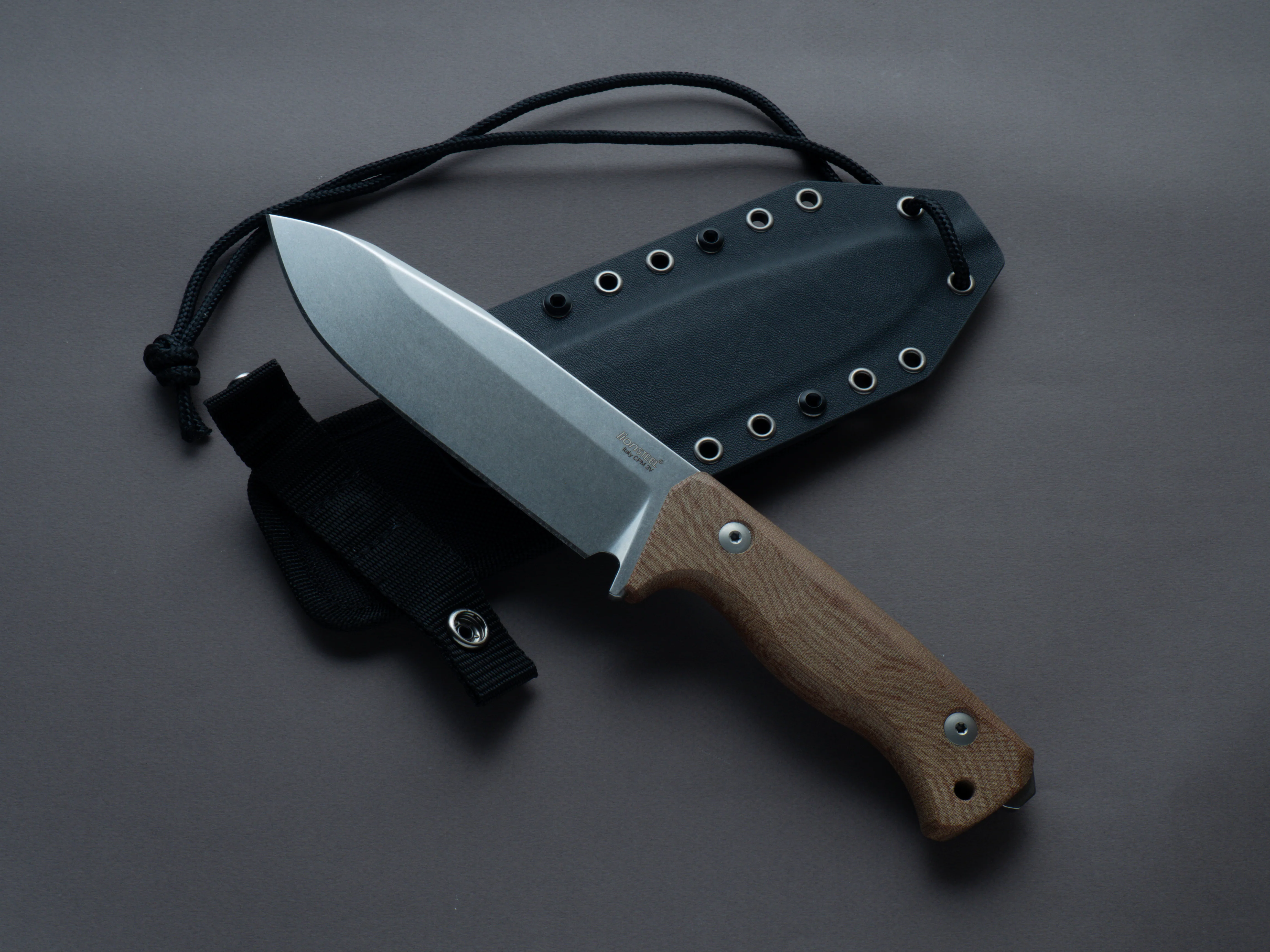 lionSTEEL - Fixed Blade - T6 - CPM 3V - 150mm - Canvas Micarta - Kydex Sheath