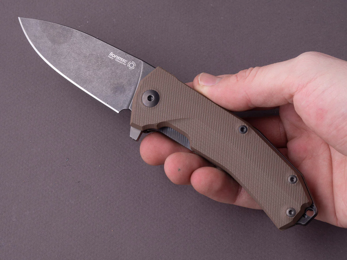 lionSTEEL - Folding Knife - KUR - Liner Lock - Sleipner - 85mm - Brown G10 - Stone Washed Black MilSpec - Image 6