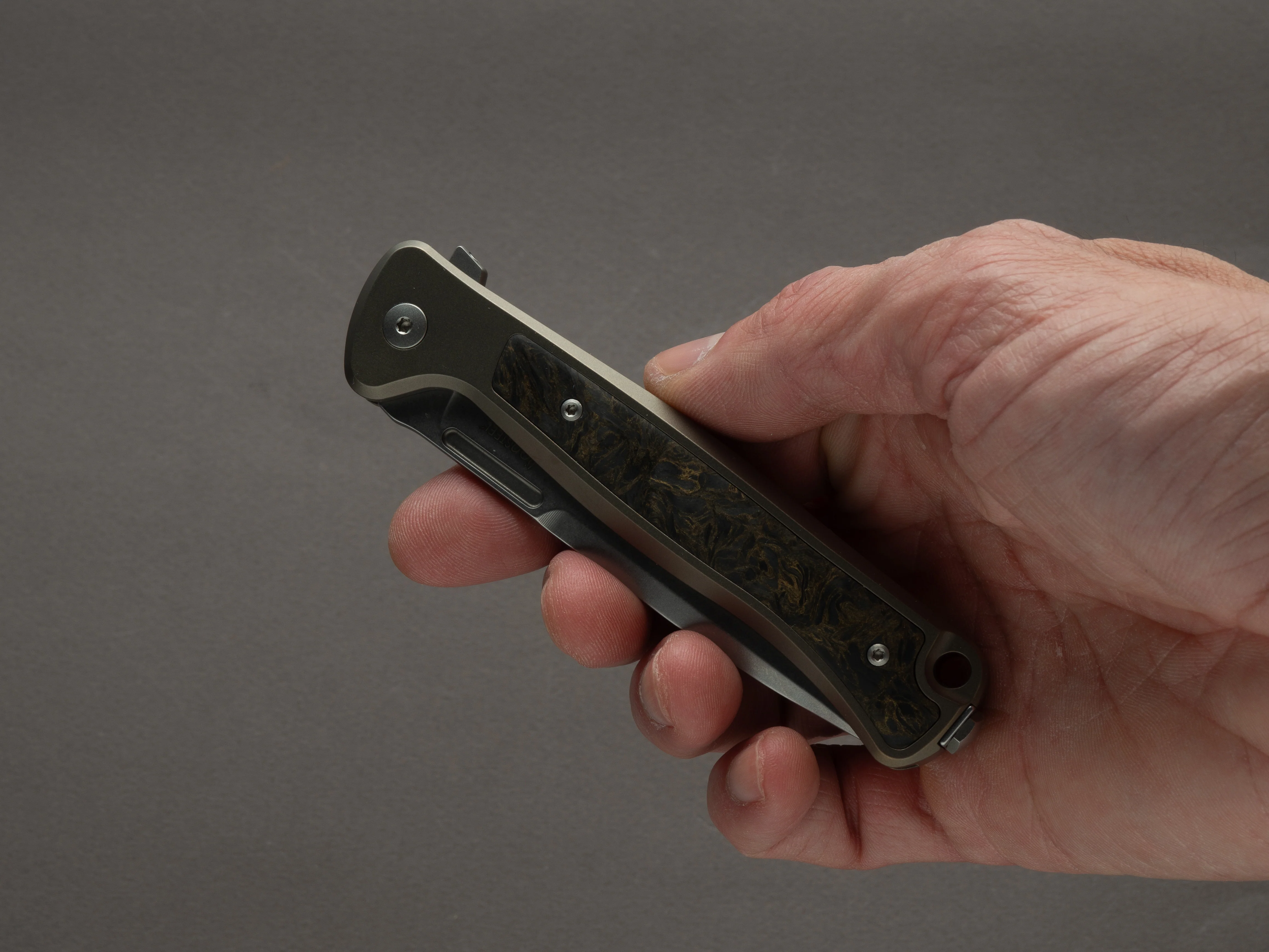 lionSTEEL - SOLID Folding Knife - Frame Lock - Skinny - MagnaCut - 85mm - Bronze Titanium Handle - Image 5