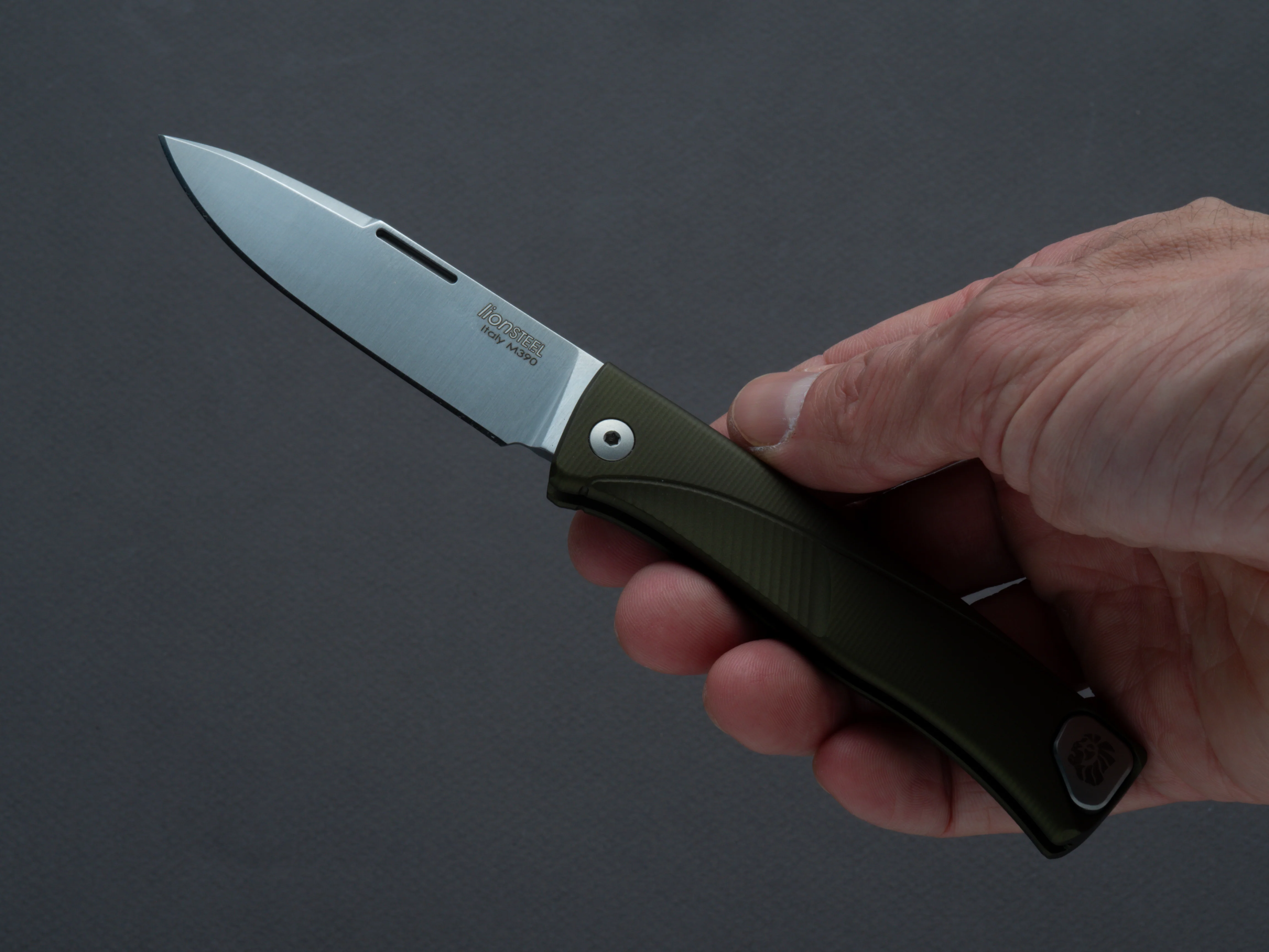 lionSTEEL - SOLID Folding Knife - Thrill - Slip Joint - M390 - 75mm - Green Aluminum - H. WAYL Clip - Image 4
