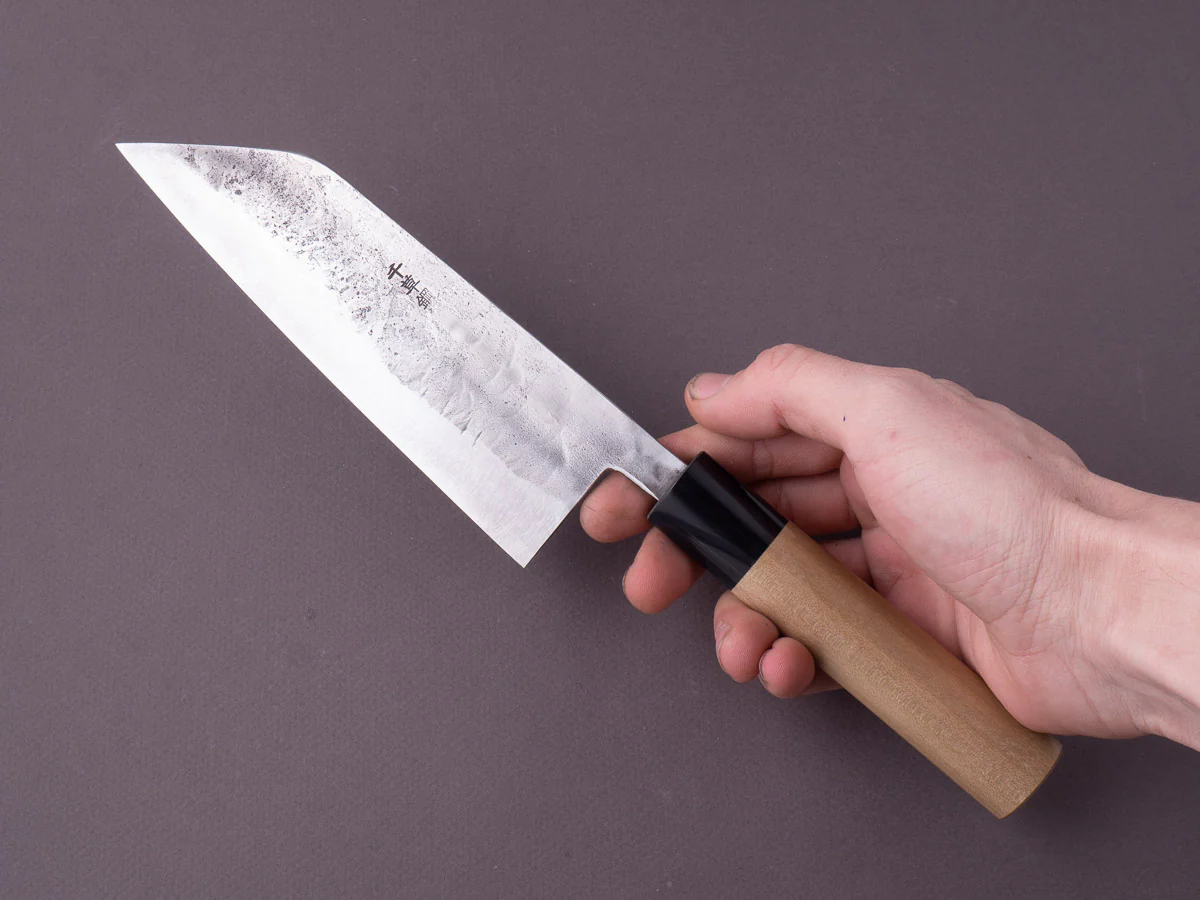 Morihei - Hisamoto - Super Blue - Tsuchime Stainless Clad - 165mm Bunka - Magnolia Handle - Image 7
