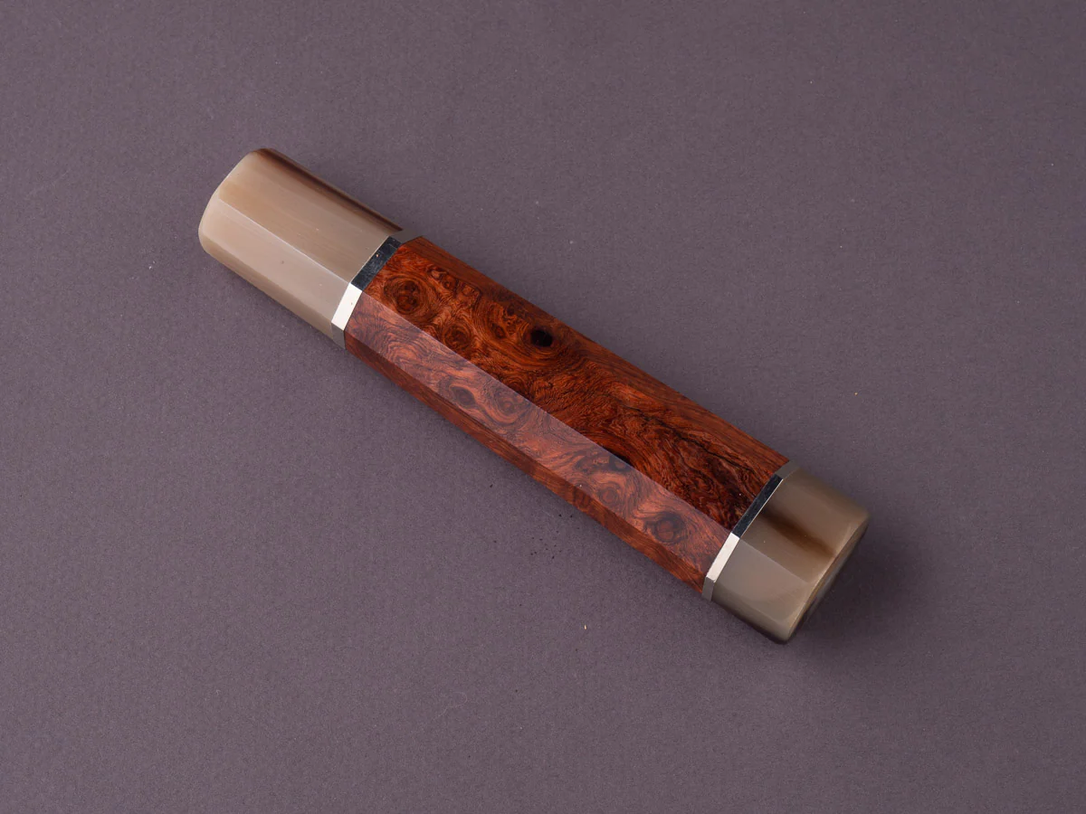 Nigara Hamono - Handle - Karin Wood - Double Blonde Horn - 2 Silver Spacers - 210mm Gyuto - Octagonal